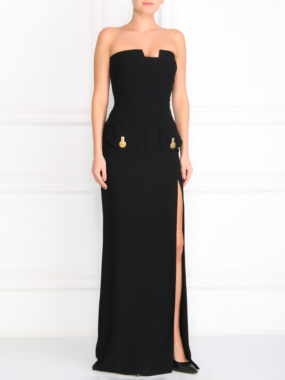 Платье-макси  без бретелей с декоративными пуговицами Versace 1969  –  Модель Общий вид  – Цвет:  Черный