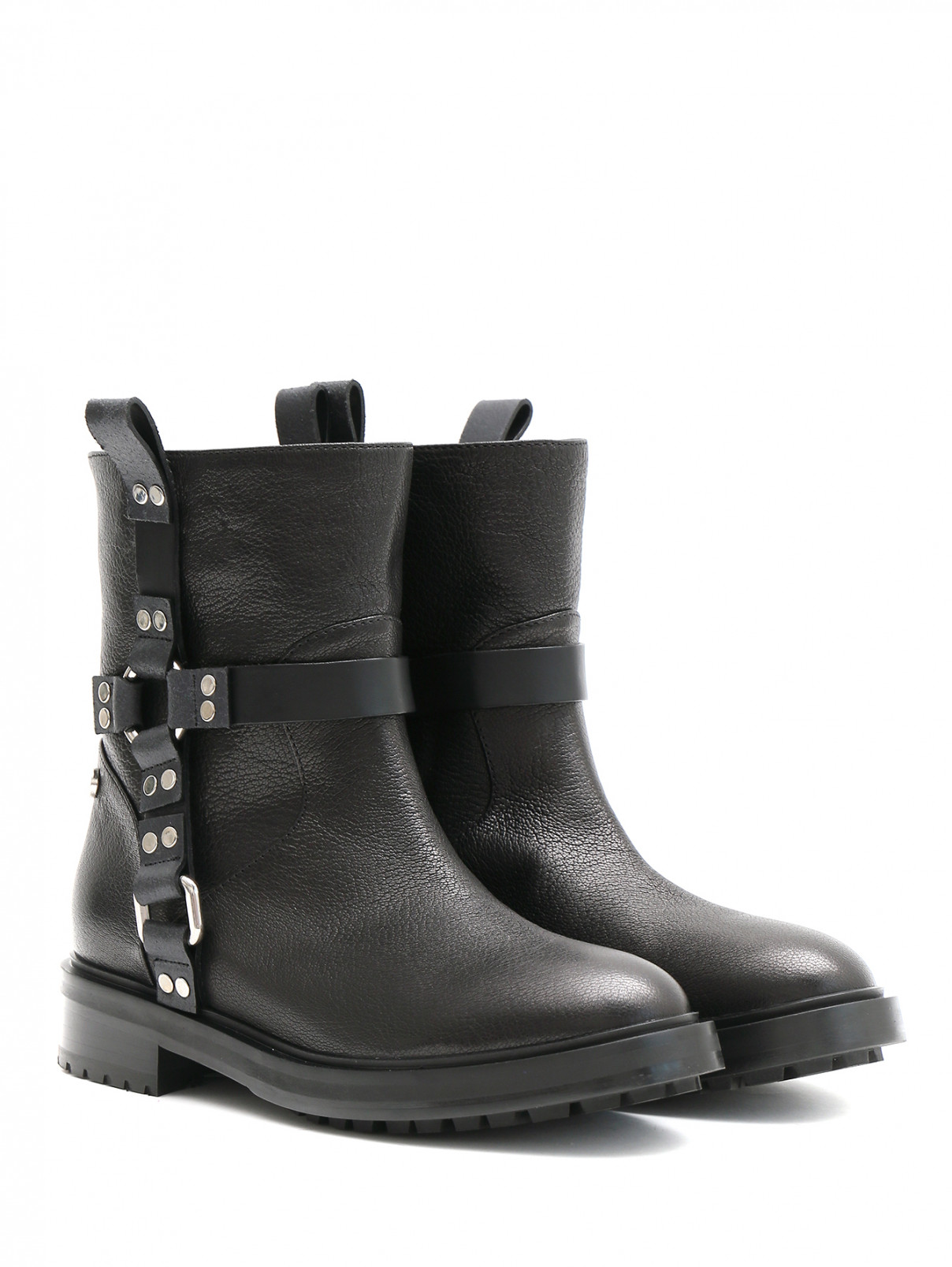 Ботинки из кожи с металлическими деталями Moschino Couture  –  Общий вид  – Цвет:  Черный