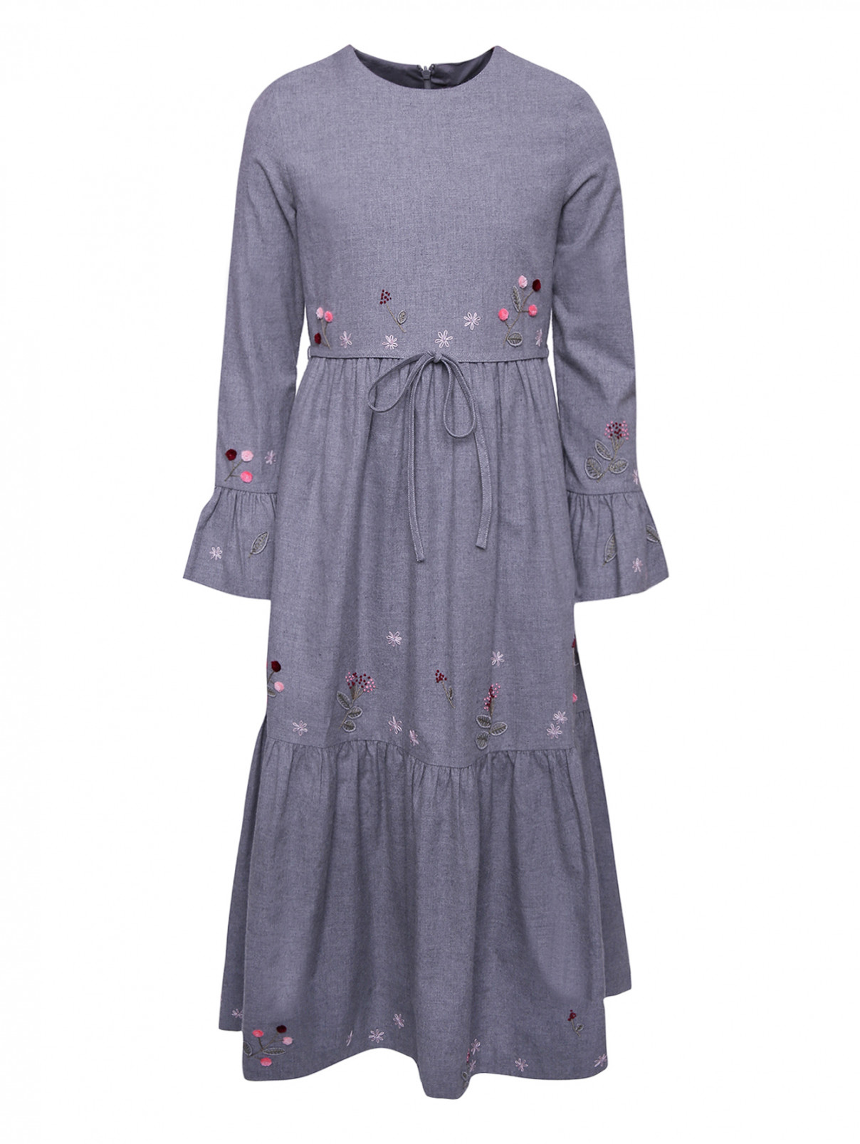 Платье из хлопка с вышивкой Il Gufo  –  Общий вид  – Цвет:  Серый