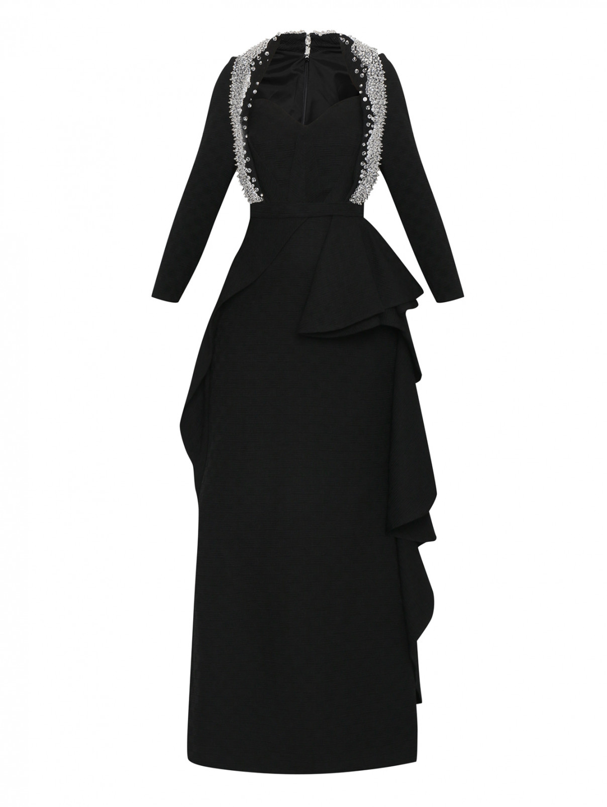 Платье-макси из фактурной ткани с декором Gabriele Pasini  –  Общий вид  – Цвет:  Черный