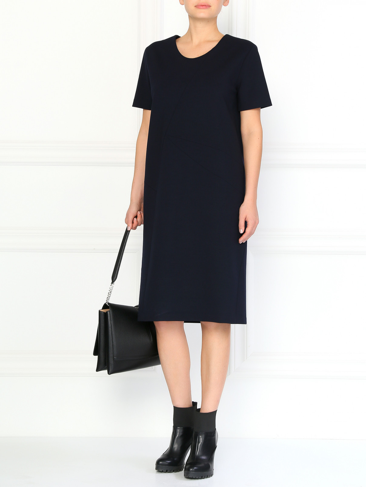 Шерстяное платье прямого фасона Jil Sander  –  Модель Общий вид  – Цвет:  Синий