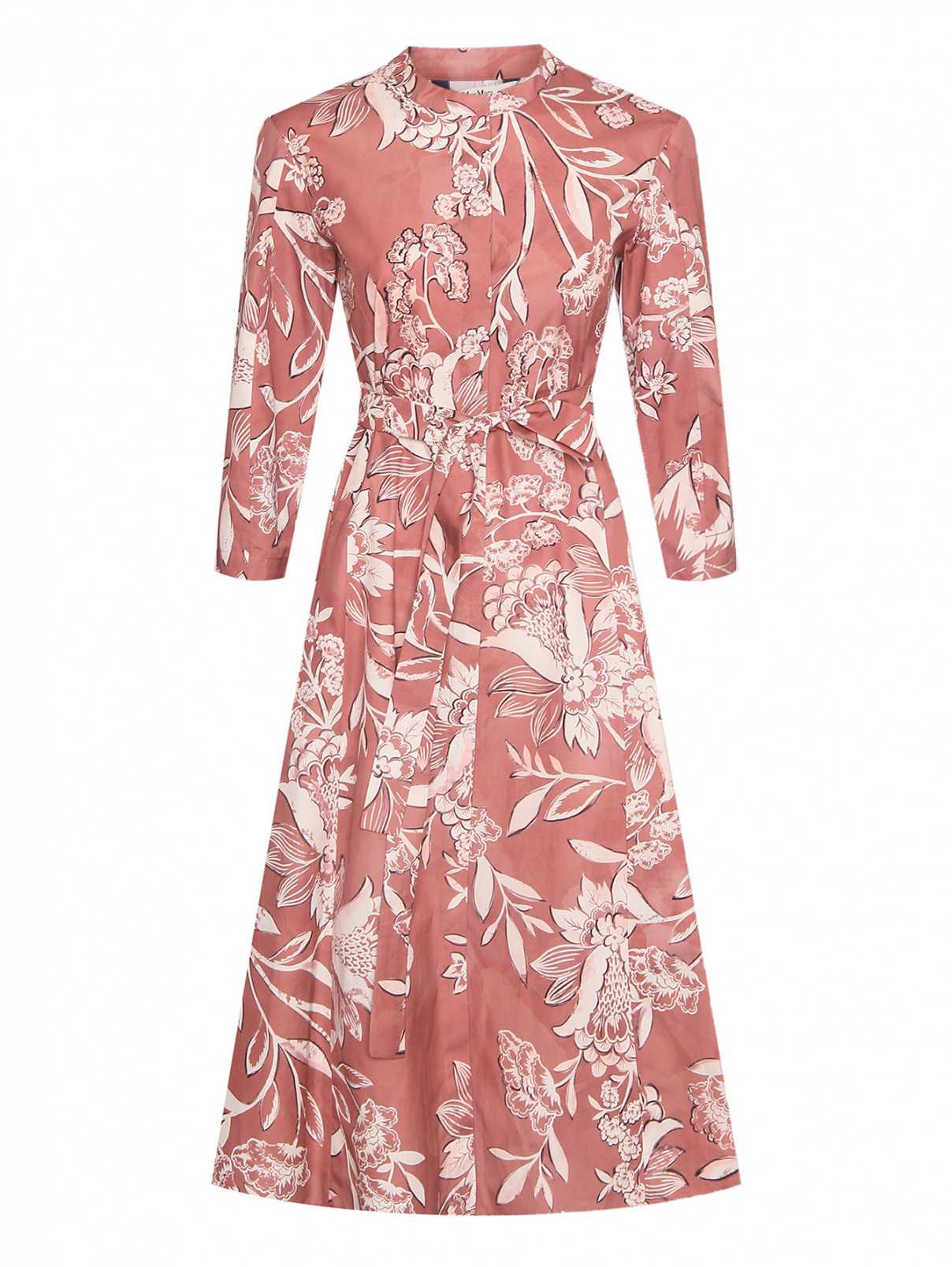Платье-миди из хлопка с узором Max Mara  –  Общий вид  – Цвет:  Розовый
