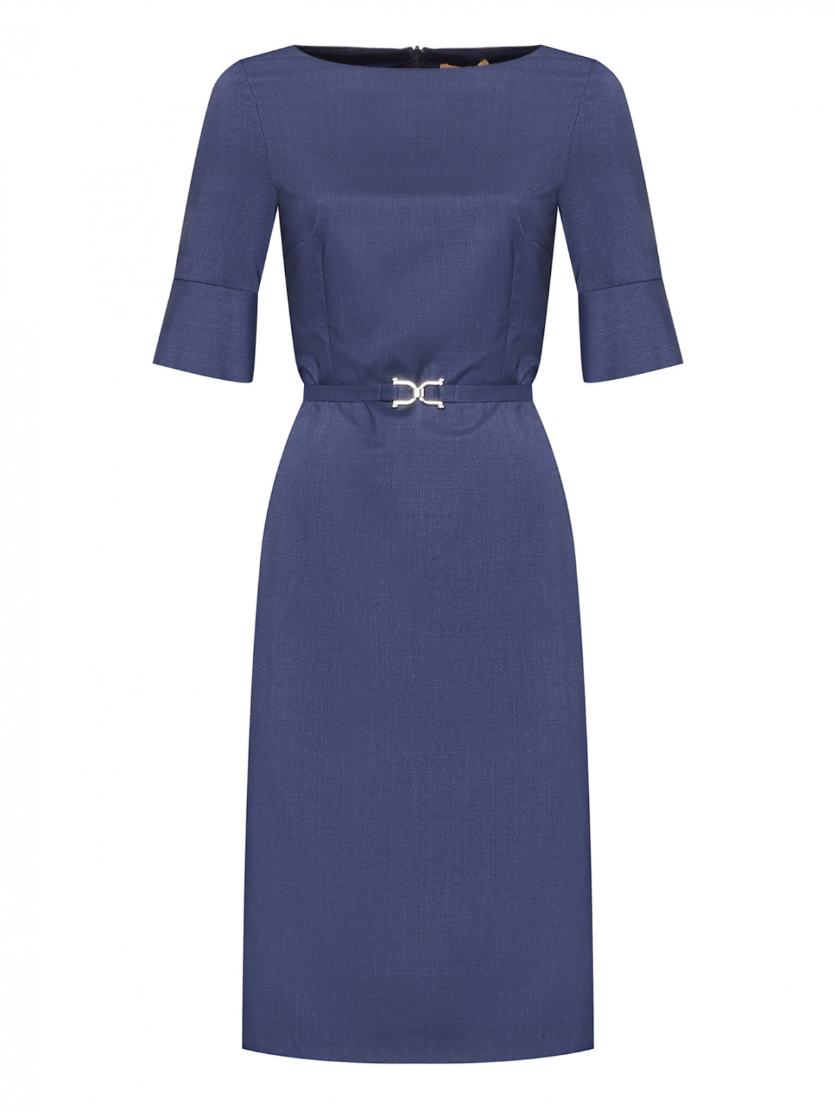 Приталенное платье из шерсти и шелка Boss  –  Общий вид  – Цвет:  Синий