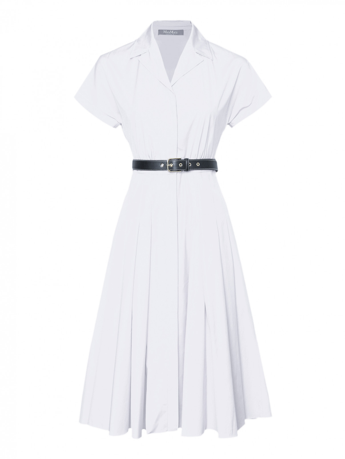 Платье-миди из хлопка с поясом Max Mara  –  Общий вид  – Цвет:  Белый