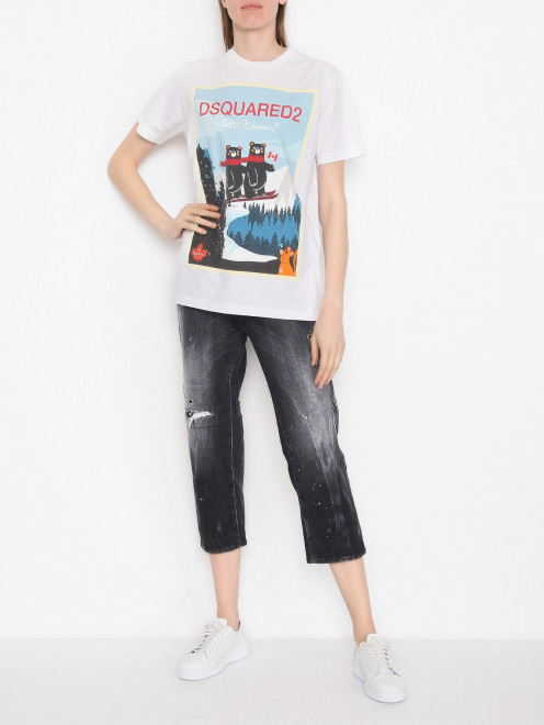 Джинсы с аппликацией и выбеленным эффектом Dsquared2 - МодельОбщийВид