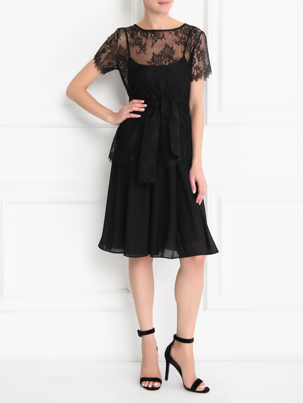 Платье на тонких бретелях с кружевной отделкой Max&Co  –  Модель Общий вид  – Цвет:  Черный
