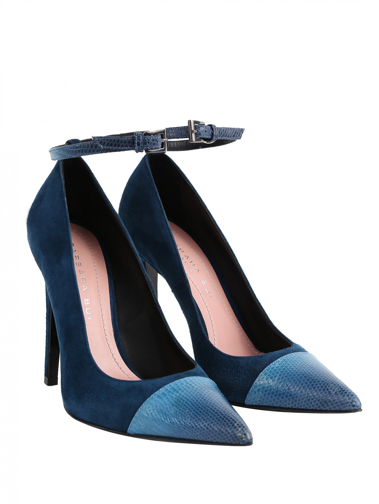 Туфли из замши с отделкой из фактурной кожи Barbara Bui  –  Общий вид  – Цвет:  Синий
