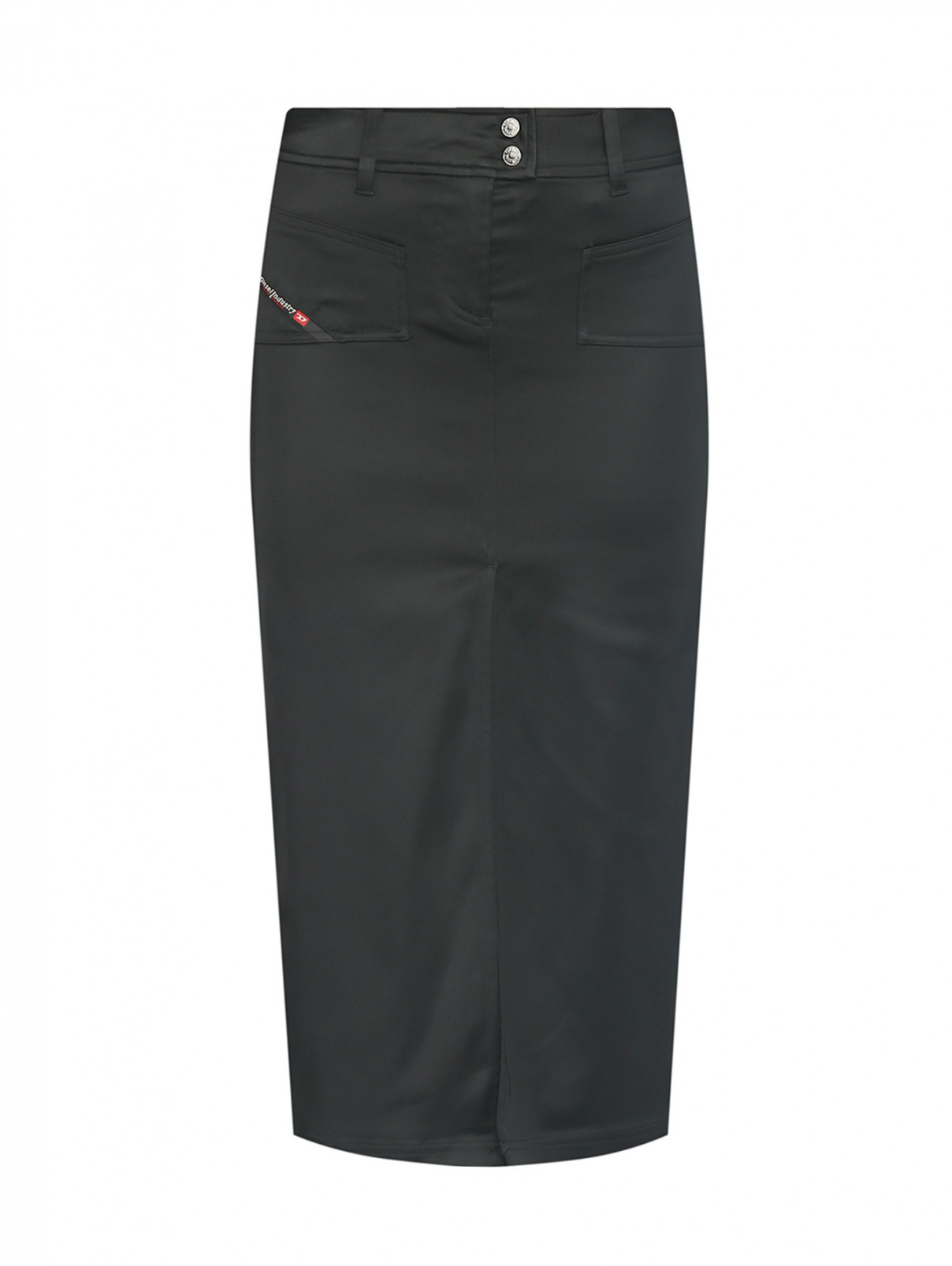 Атласная юбка с разрезами и накладными карманами Diesel  –  Общий вид  – Цвет:  Черный