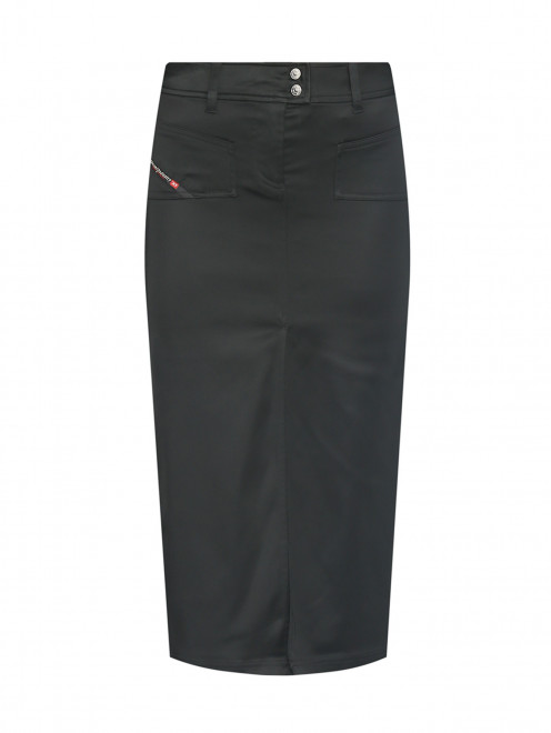 Атласная юбка с разрезами и накладными карманами - Общий вид