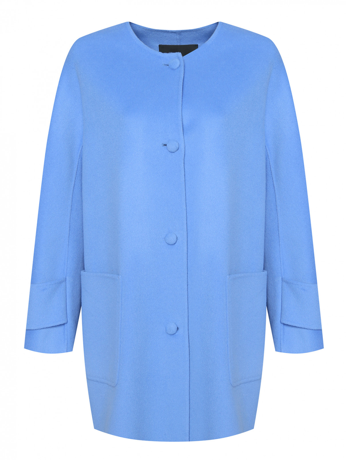Полупальто из шерсти с карманами Marina Rinaldi  –  Общий вид  – Цвет:  Синий
