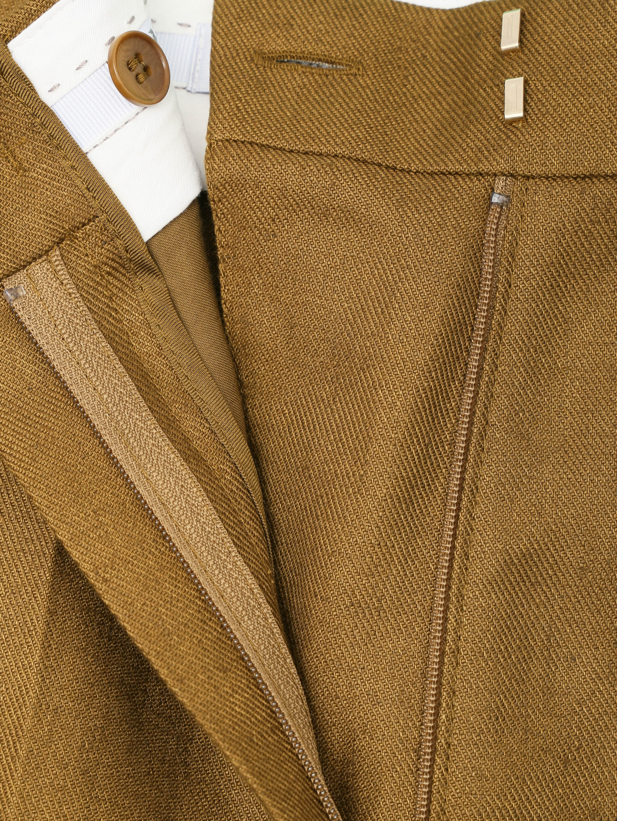 Прямые брюки из льна Max Mara  –  Деталь  – Цвет:  Зеленый