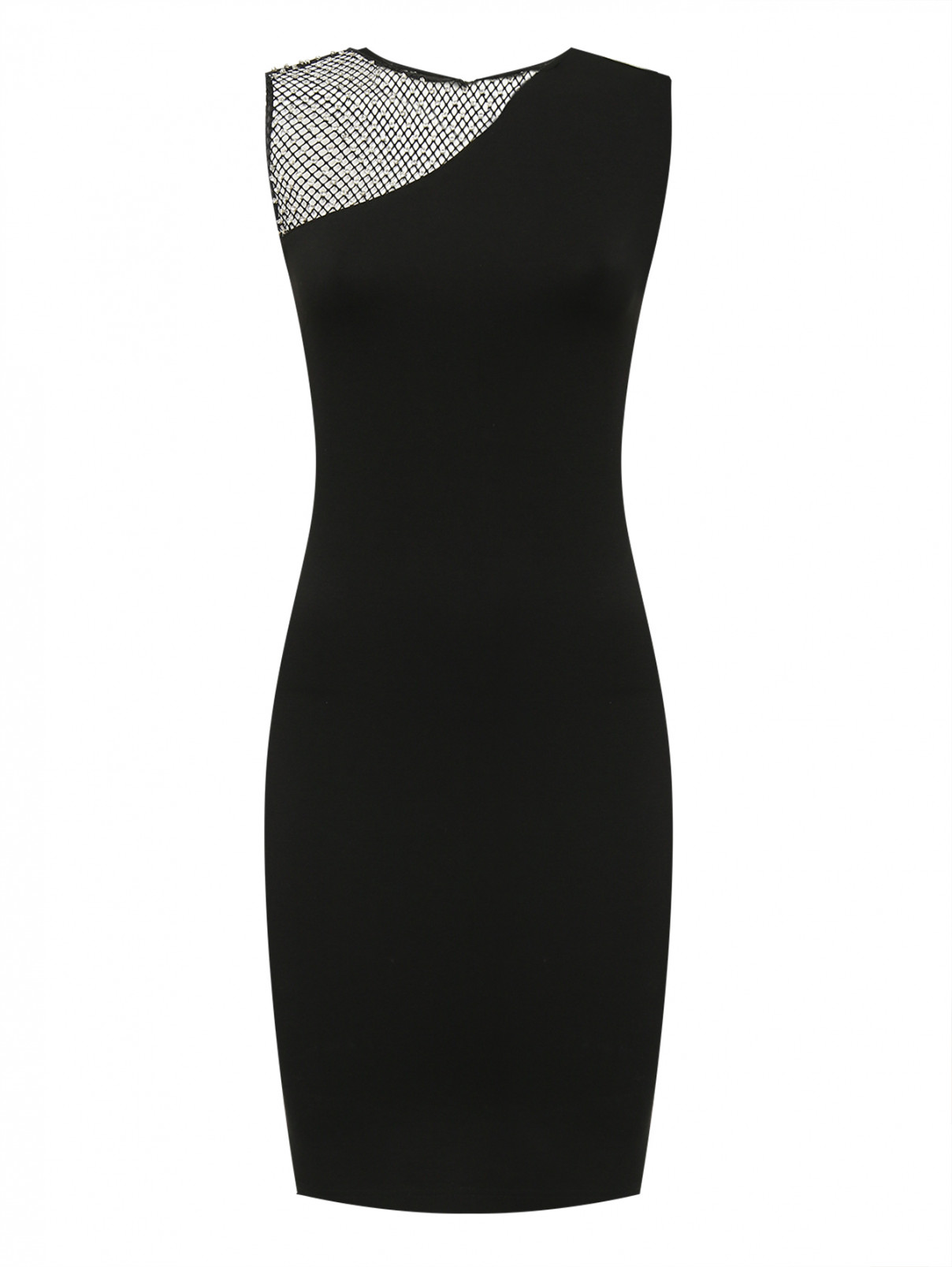 Платье со вставкой из сетки и камнями Guess  –  Общий вид  – Цвет:  Черный