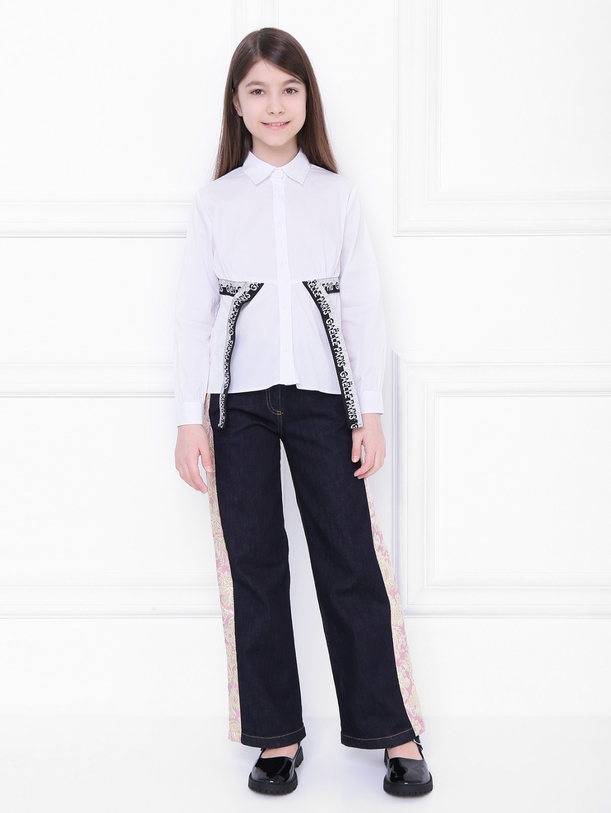 Блуза на пуговицах с поясом-резинкой Gaelle  –  МодельОбщийВид  – Цвет:  Белый