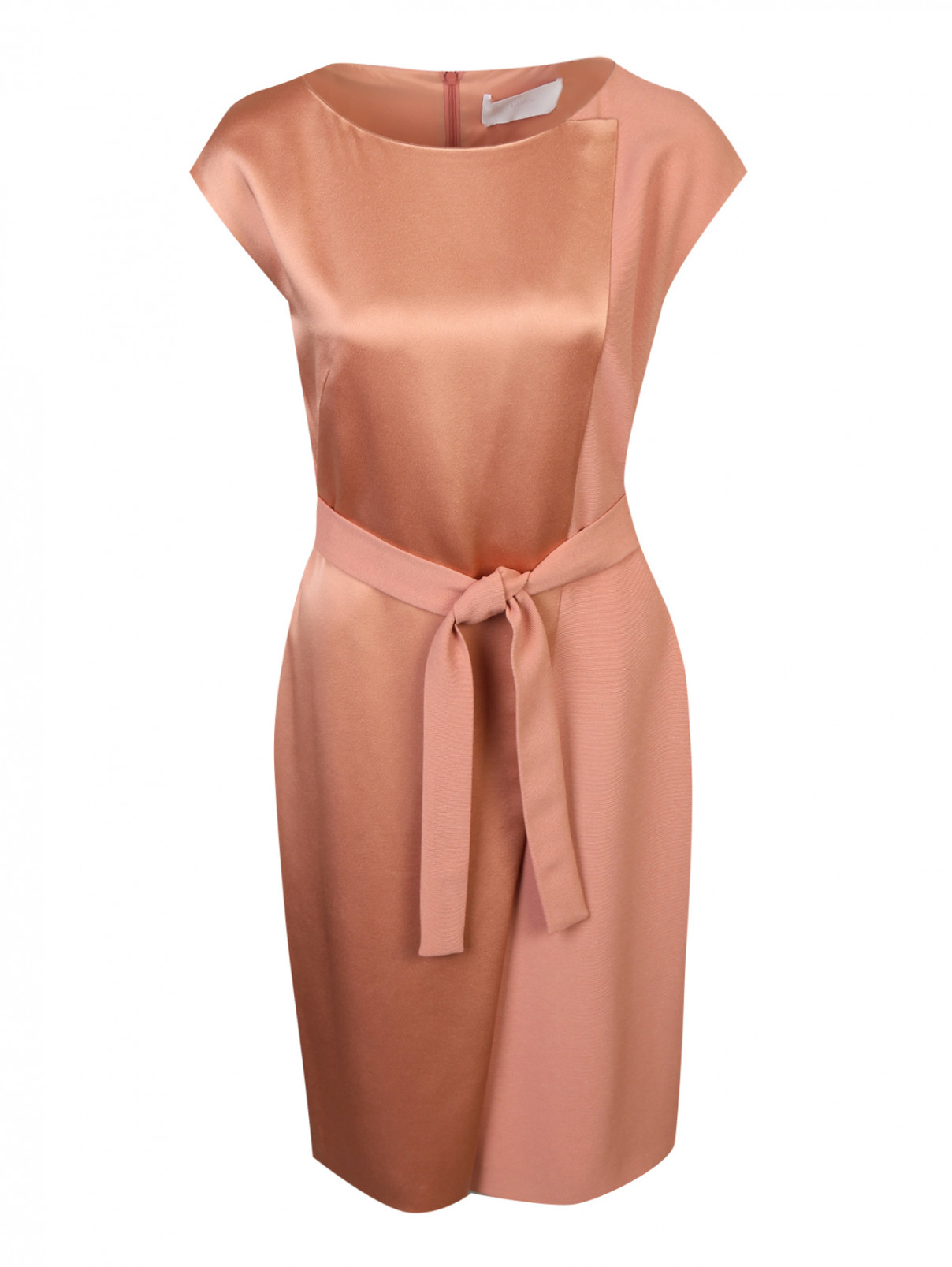 Платье-миди с поясом Hugo Boss  –  Общий вид  – Цвет:  Розовый