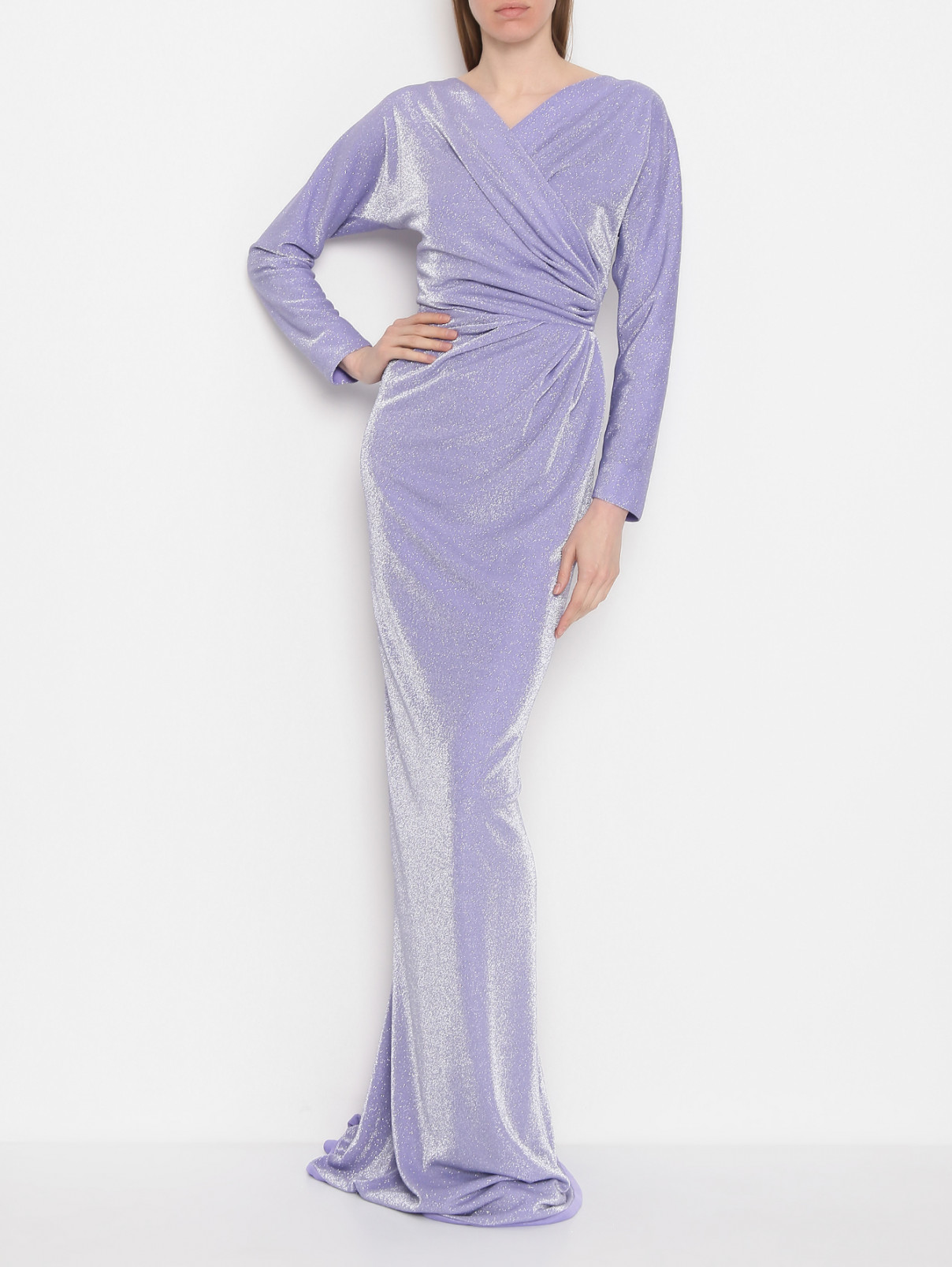 Платье-макси со сборкой Rhea Costa  –  МодельОбщийВид  – Цвет:  Фиолетовый