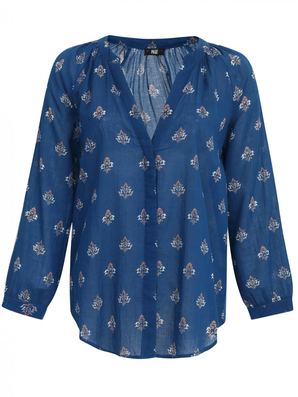 Блуза из хлопка с узором Paige  –  Общий вид  – Цвет:  Синий