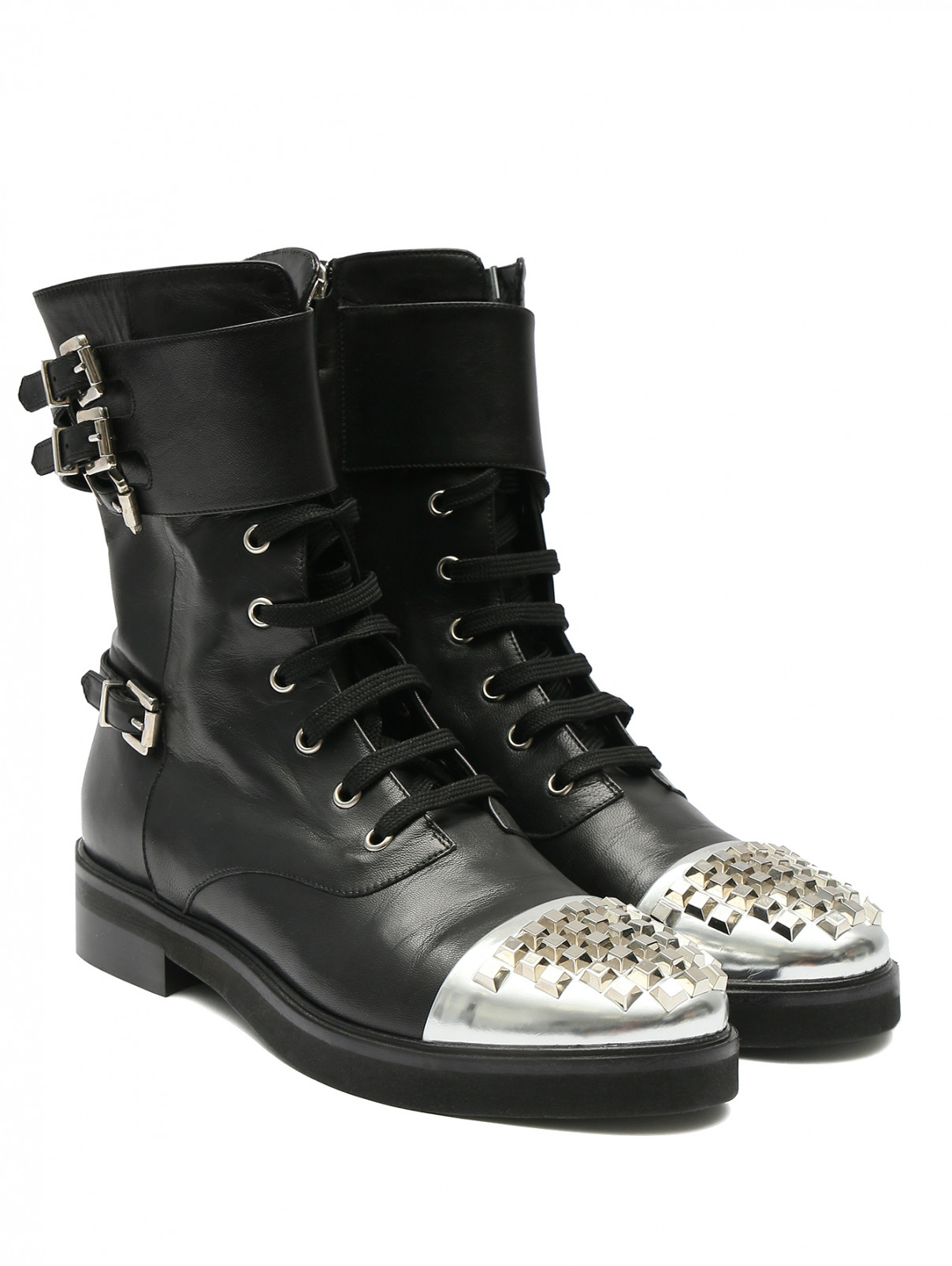 Ботинки из кожи с металлическим декором Marina Rinaldi  –  Общий вид  – Цвет:  Черный