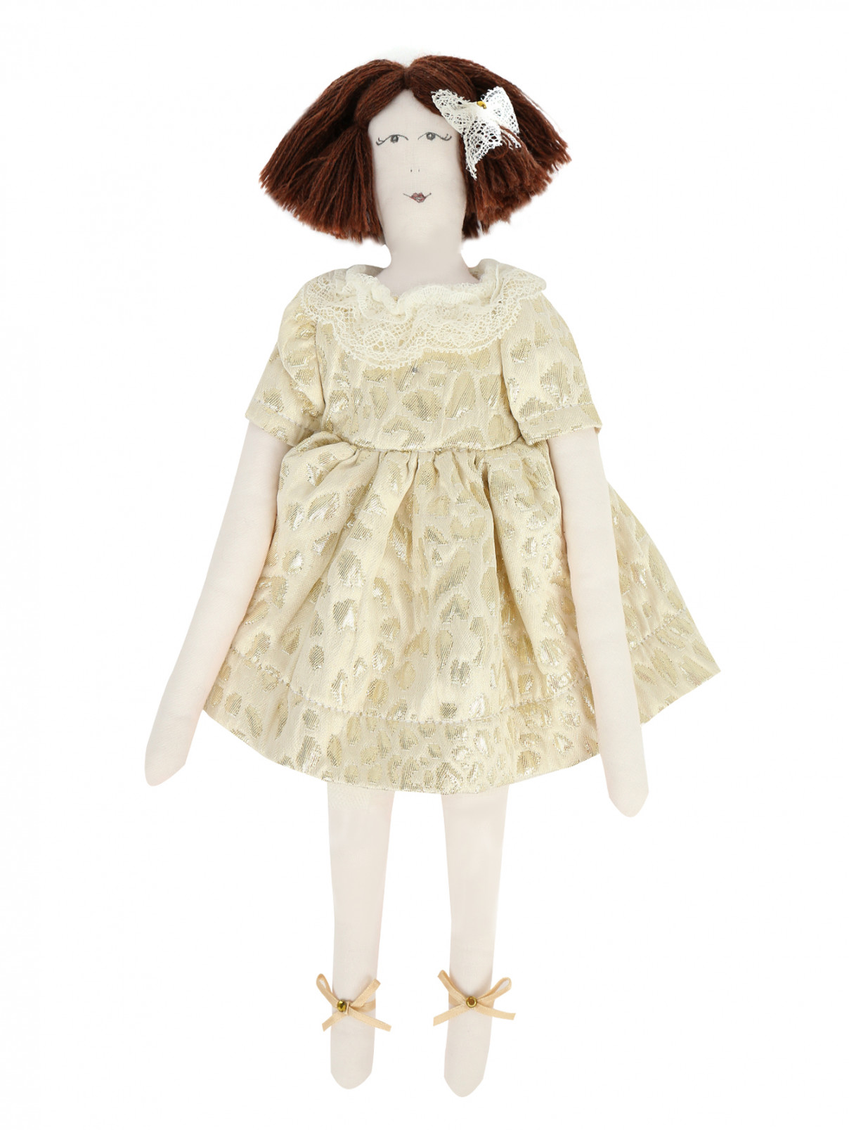 Кукла-тильда в платье из жаккарда MiMiSol  –  Общий вид  – Цвет:  Золотой
