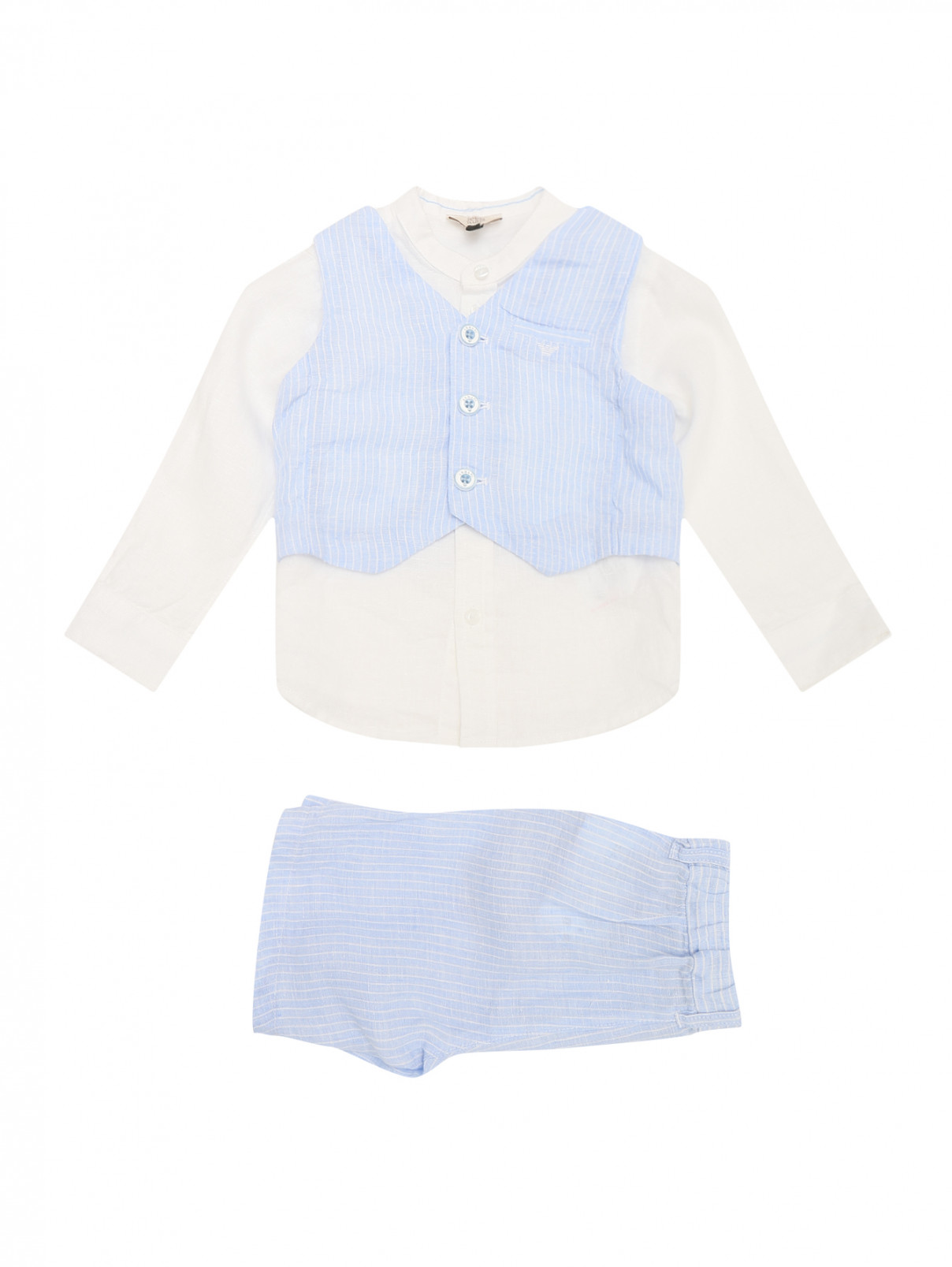 Костюм из льна: рубашка и шорты Armani Junior  –  Общий вид  – Цвет:  Синий