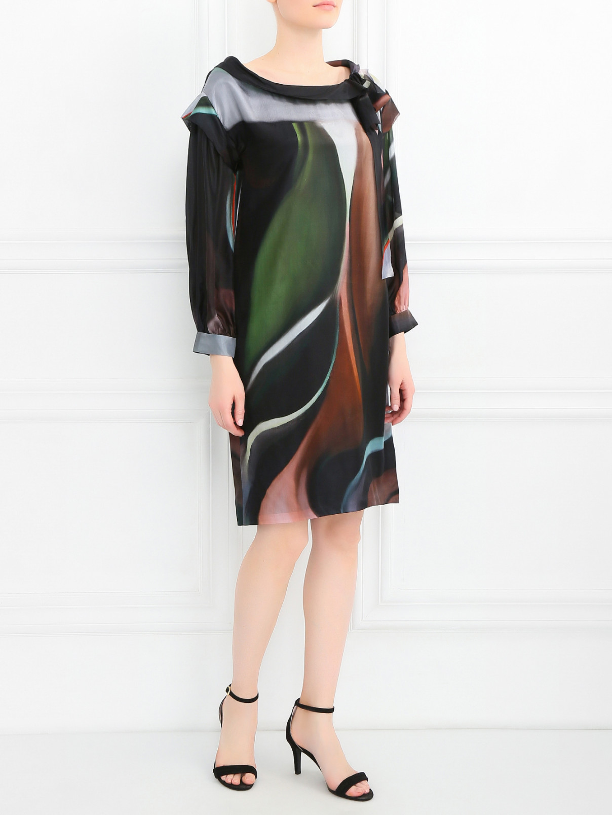 Платье-мини из шелка с узором Alberta Ferretti  –  Модель Общий вид  – Цвет:  Узор