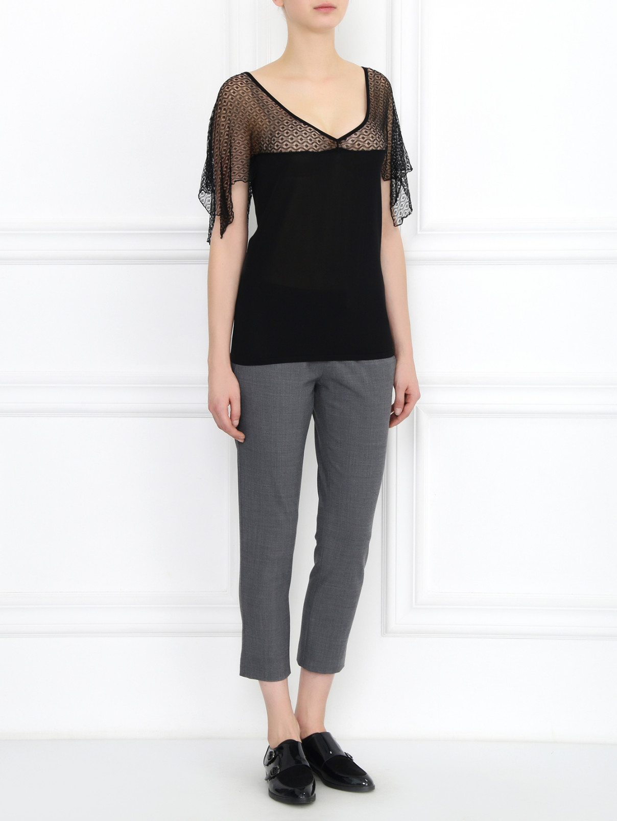 Полупрозрачная блуза с V-образным вырезом Burani Collezioni  –  Модель Общий вид  – Цвет:  Черный