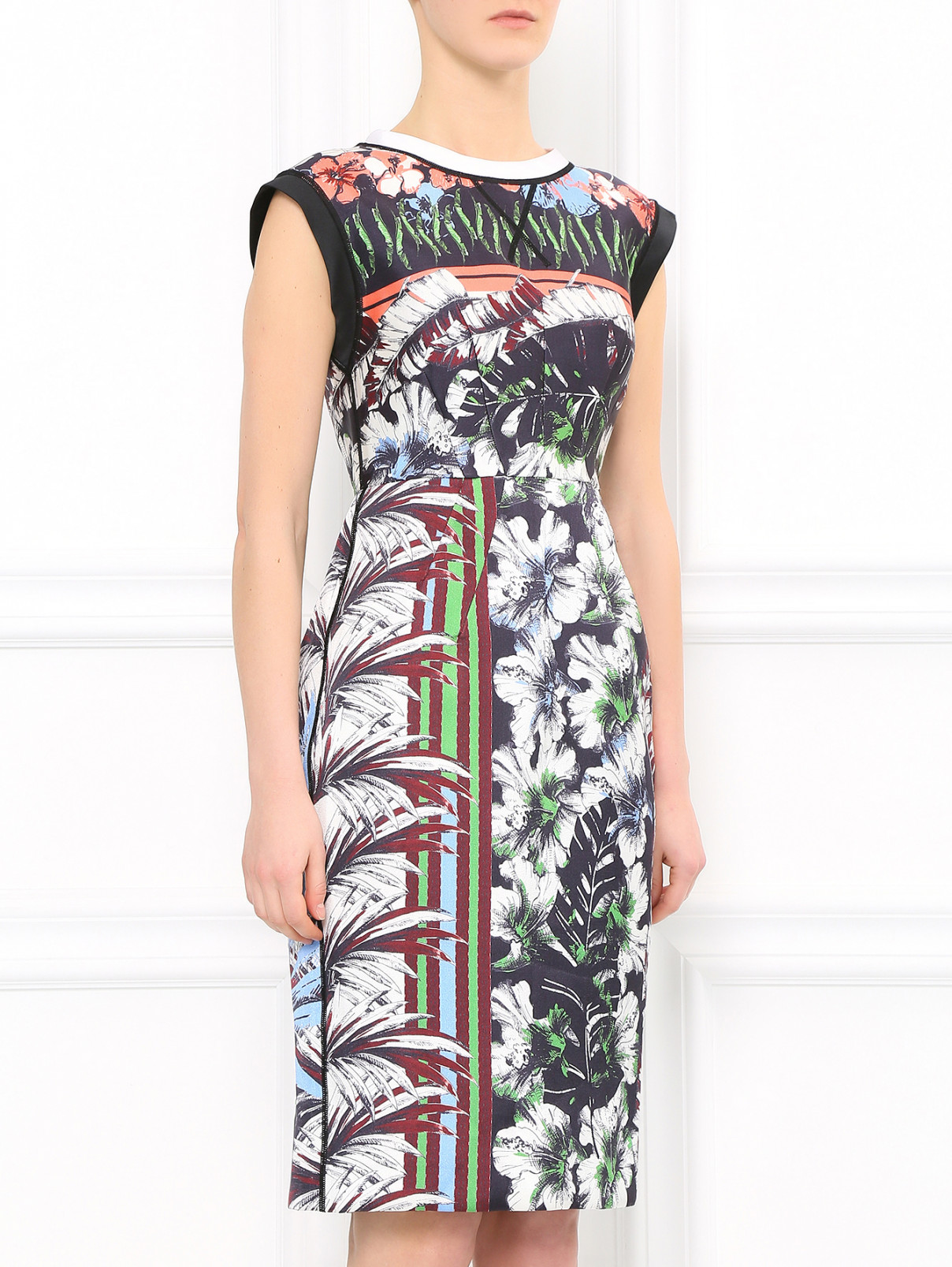 Платье-миди из смешанного шелка с цветочным узором Aquilano Rimondi  –  Модель Верх-Низ  – Цвет:  Черный
