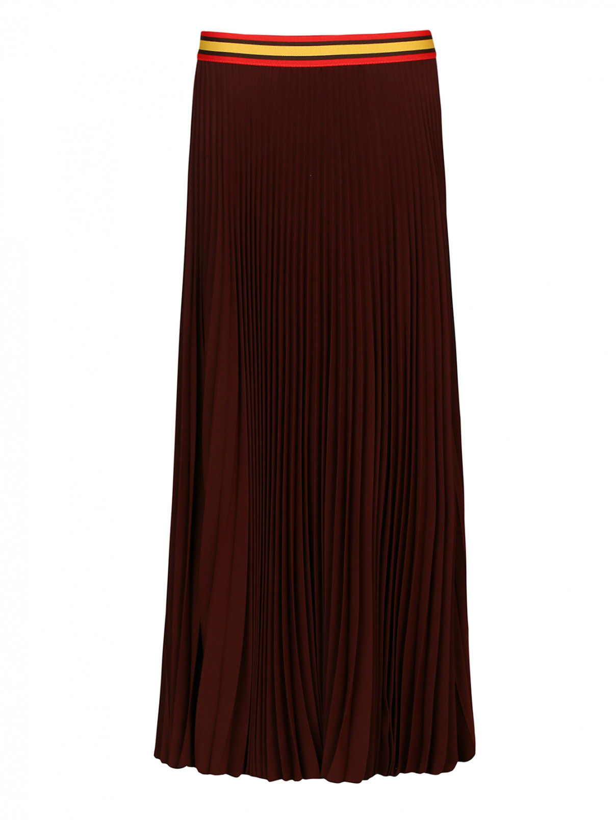 Плиссированная юбка-макси с контрастным поясом-резинкой Alberto Biani  –  Общий вид  – Цвет:  Коричневый