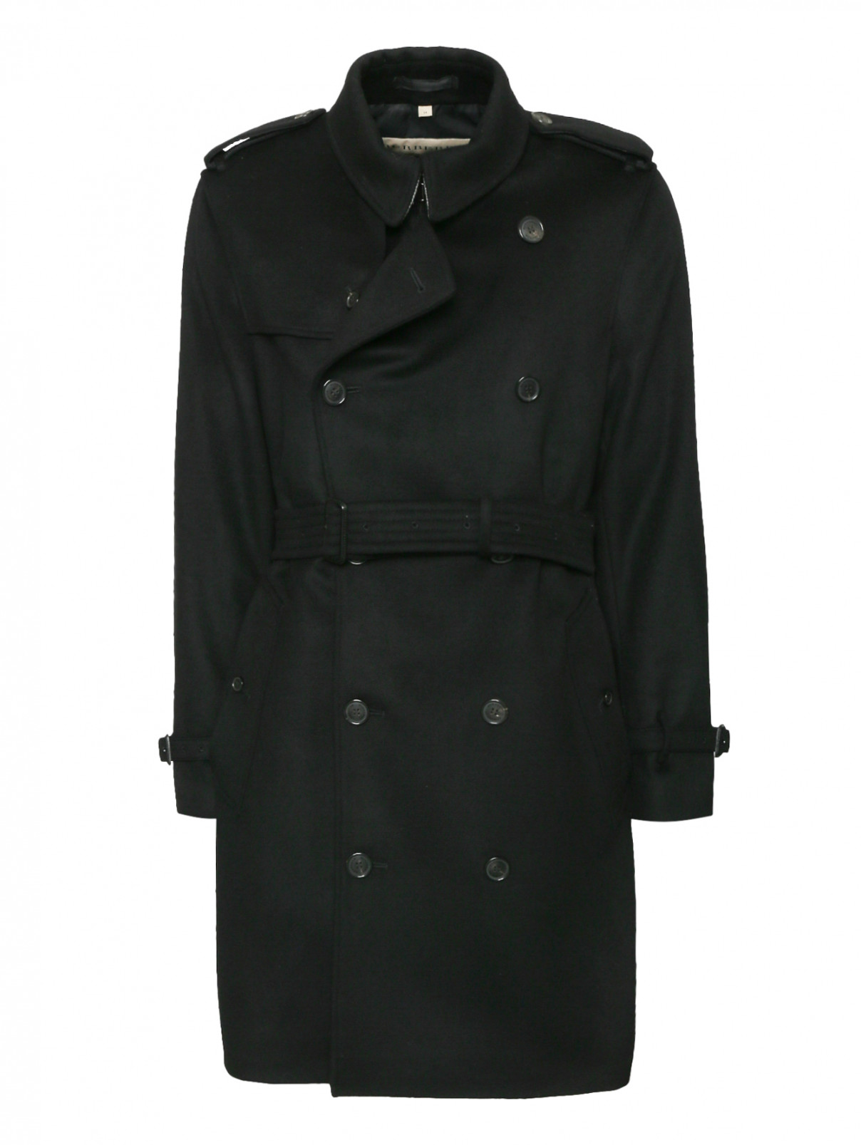 Двубортное пальто из шерсти Burberry  –  Общий вид  – Цвет:  Черный
