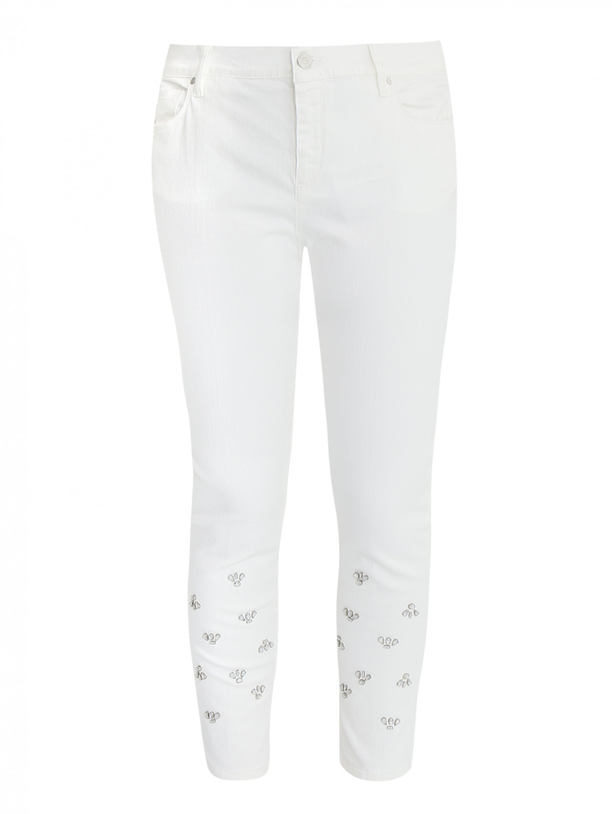 Укороченные джинсы декорированные стразами Marina Sport  –  Общий вид  – Цвет:  Белый