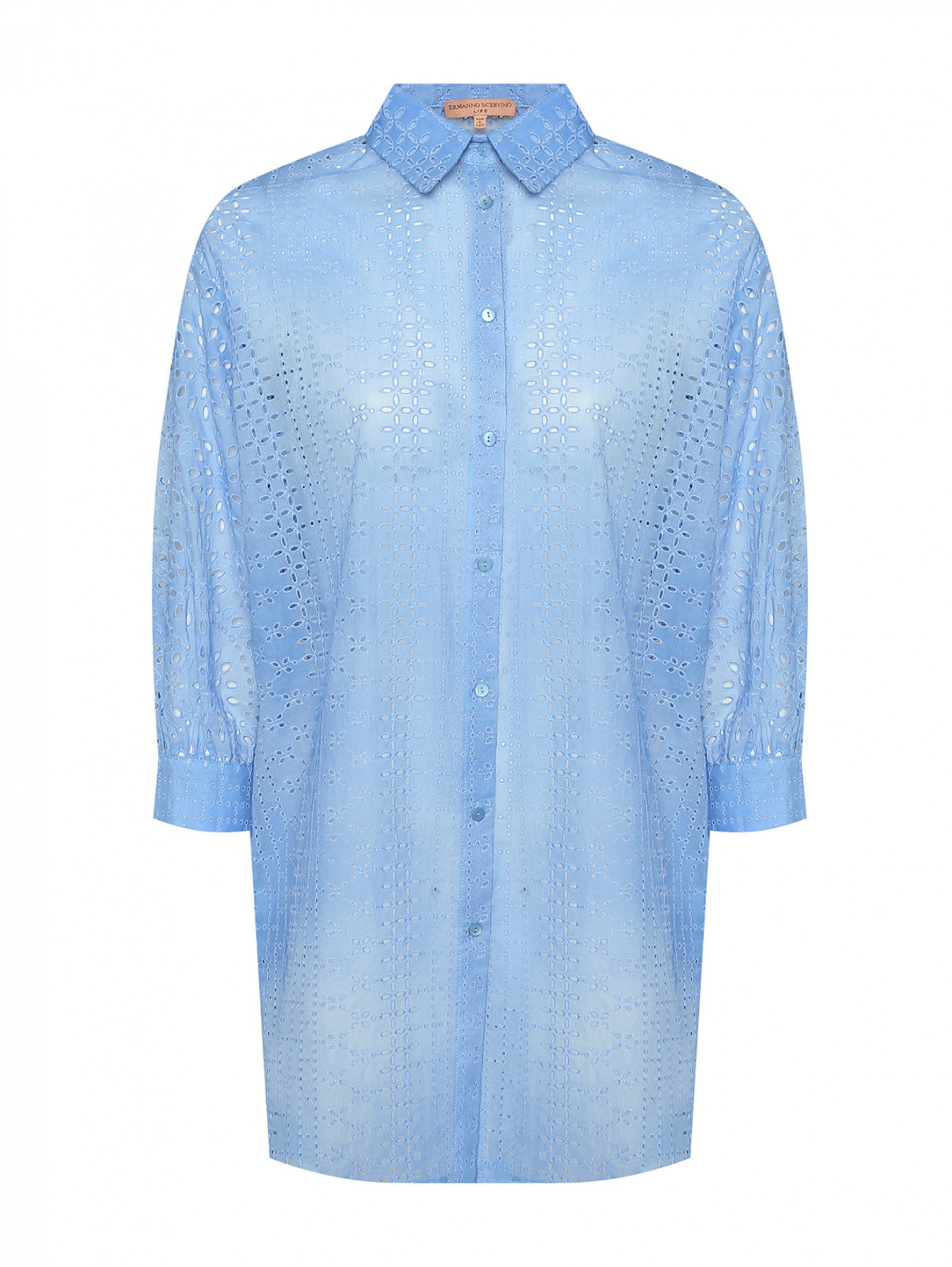 Блуза свободного кроя из хлопка с вышивкой ришелье Ermanno Scervino  –  Общий вид  – Цвет:  Синий
