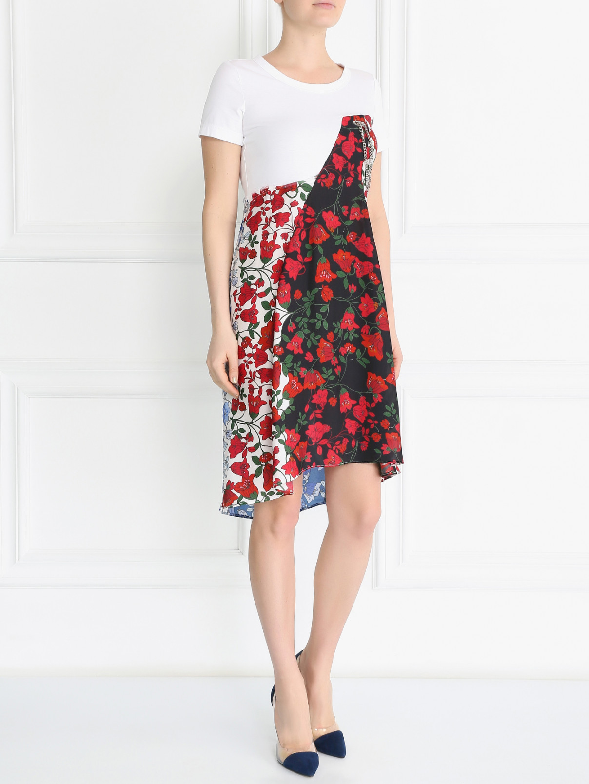 Платье-мини из хлопка и шелка с цветочным узором Dondup  –  Модель Общий вид  – Цвет:  Узор