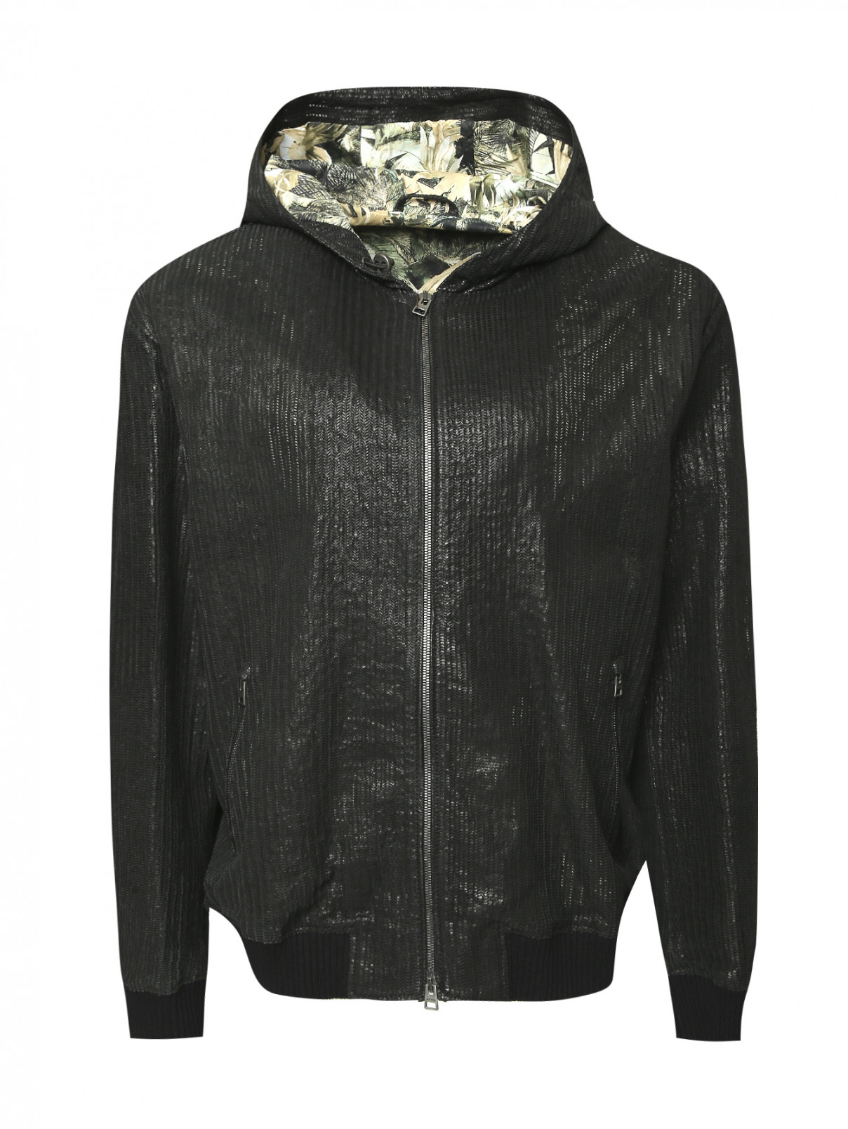 Куртка из кожи на молнии с капюшоном Etro  –  Общий вид  – Цвет:  Черный