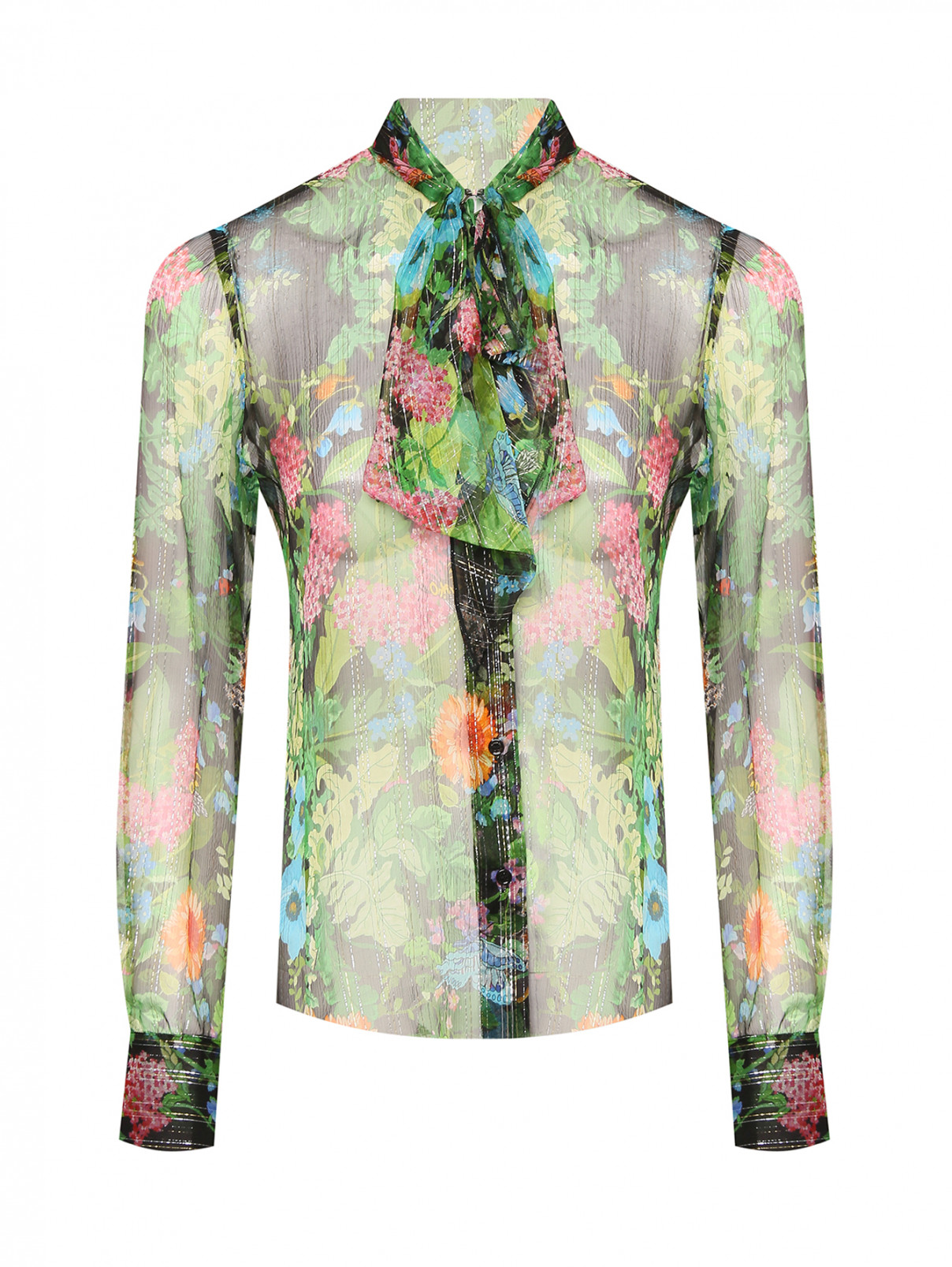 Полупрозрачная блуза с цветочным узором Max&Co  –  Общий вид  – Цвет:  Зеленый