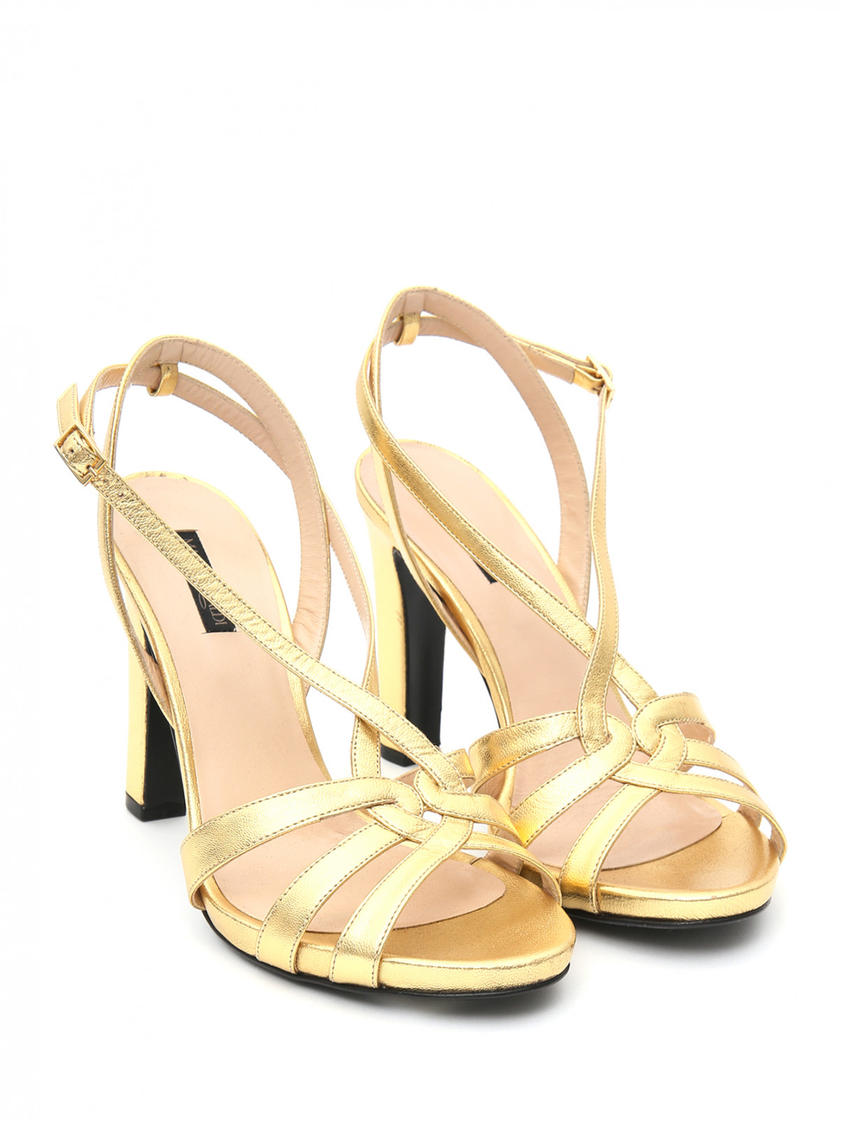 Босоножки металлик на высоком каблуке Marina Rinaldi  –  Общий вид  – Цвет:  Золотой