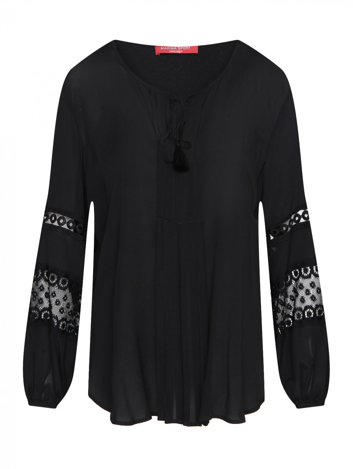 Блуза трикотажная  с вышивкой Marina Rinaldi  –  Общий вид  – Цвет:  Черный