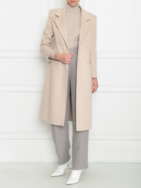 Двубортное пальто из шерсти с поясом Ermanno Scervino - МодельОбщийВид