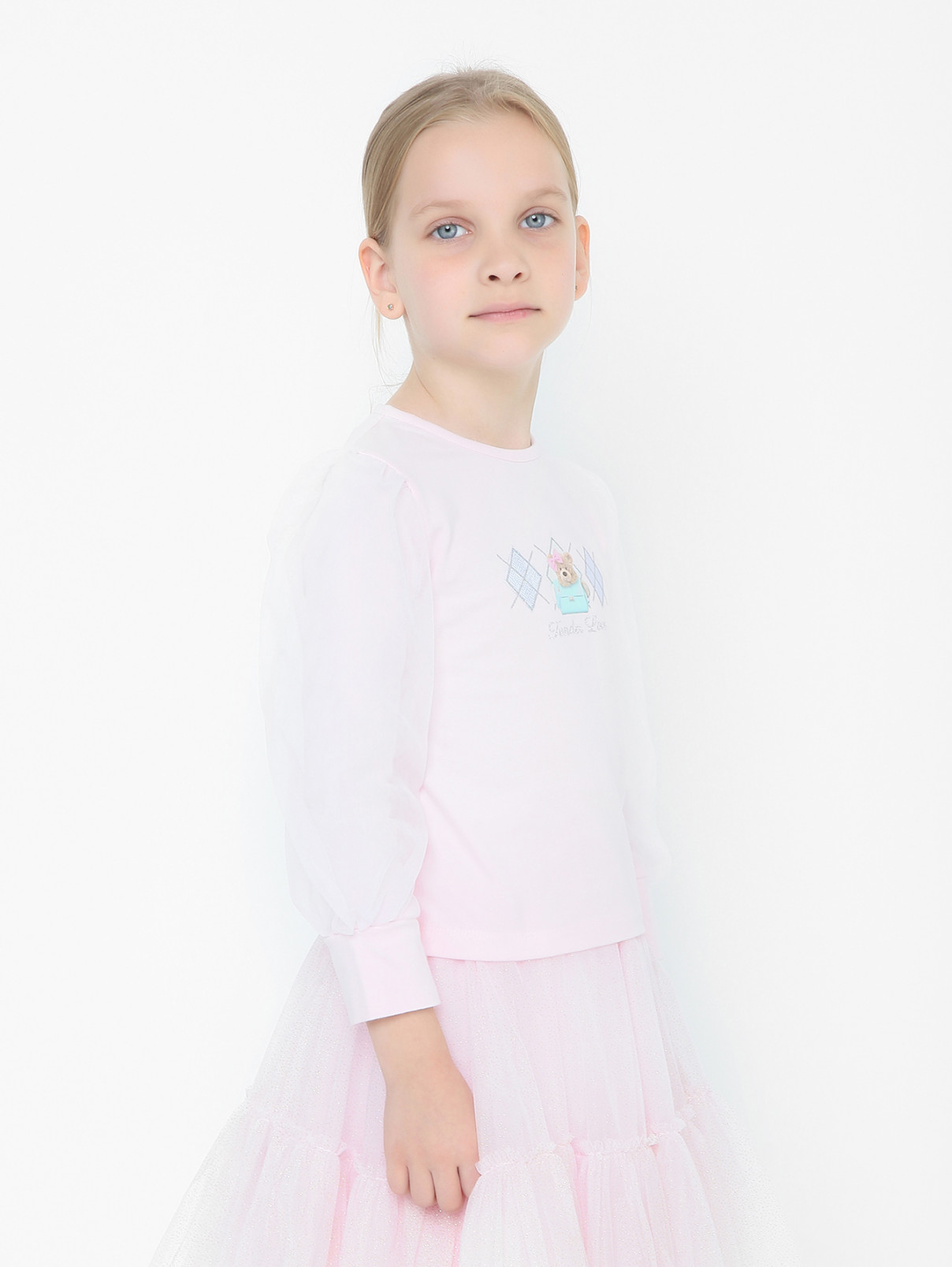 Блуза с рукавами из сетки Lapin House  –  МодельВерхНиз  – Цвет:  Розовый