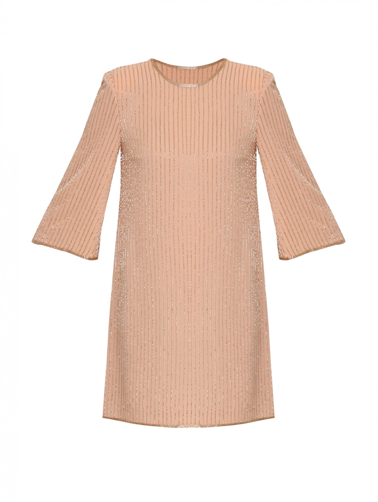 платье прямого кроя с вышивкой бисером Elisabetta Franchi  –  Общий вид  – Цвет:  Розовый