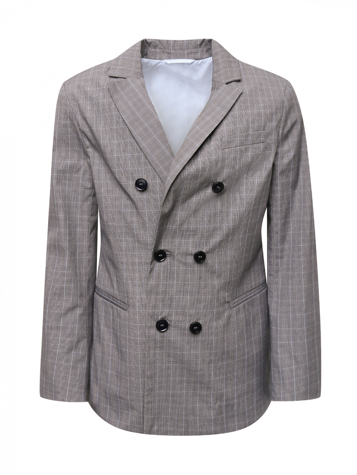 Пиджак двухбортный в клетку Emporio Armani  –  Общий вид  – Цвет:  Серый