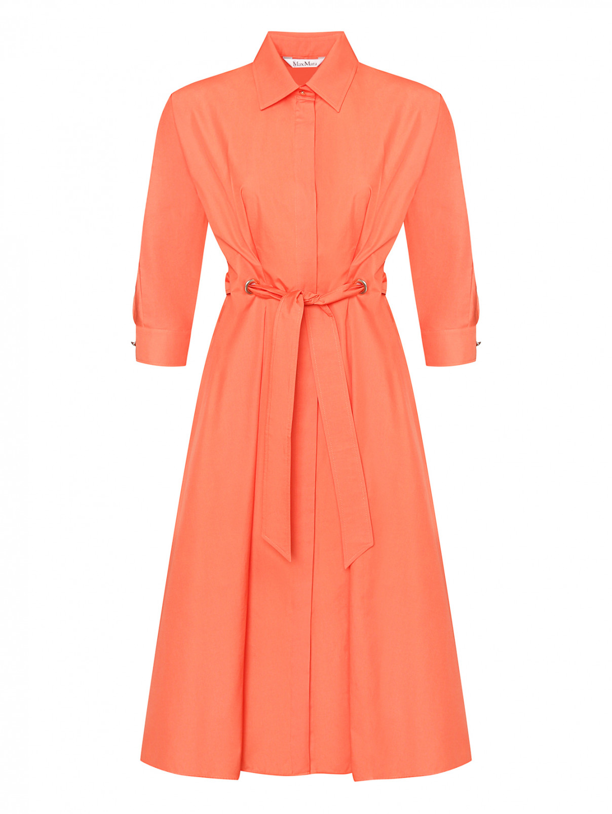 Хлопковое платье с поясом Max Mara  –  Общий вид  – Цвет:  Оранжевый