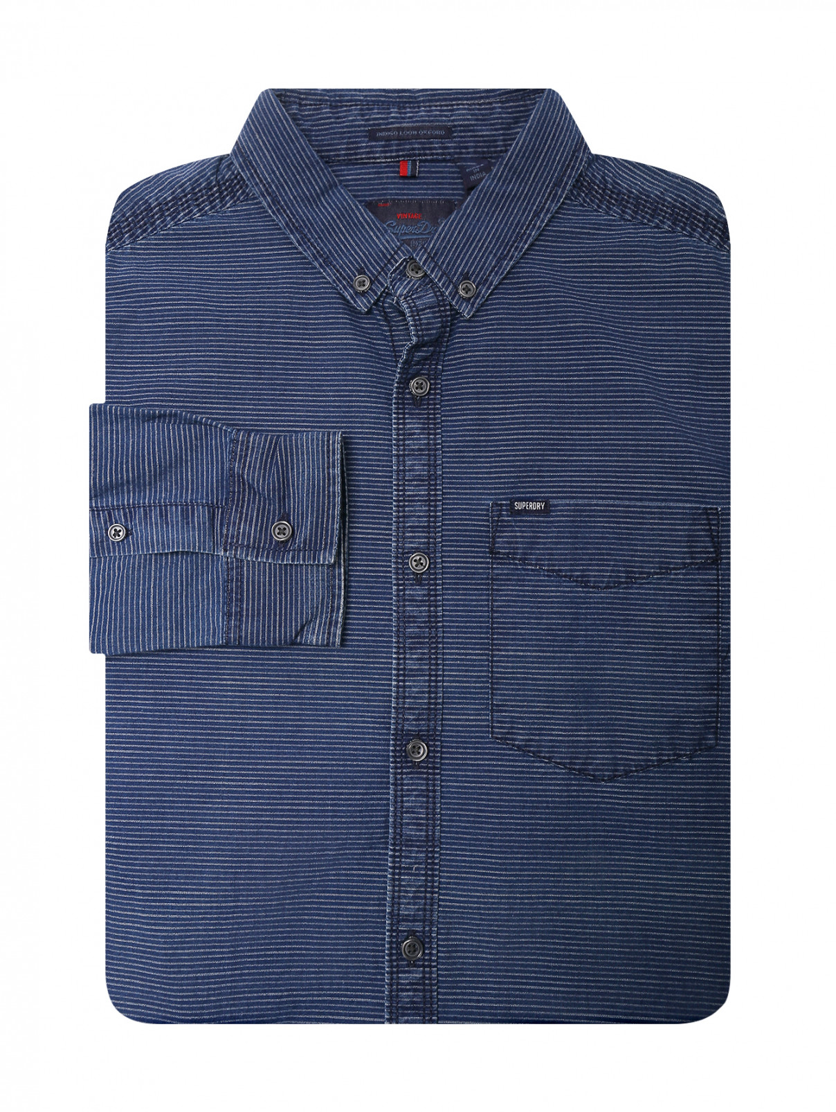 Рубашка из хлопка с узором полоска SuperDry  –  Общий вид  – Цвет:  Синий