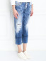 Укороченные джинсы прямого кроя с потертостями Dsquared2  –  МодельВерхНиз