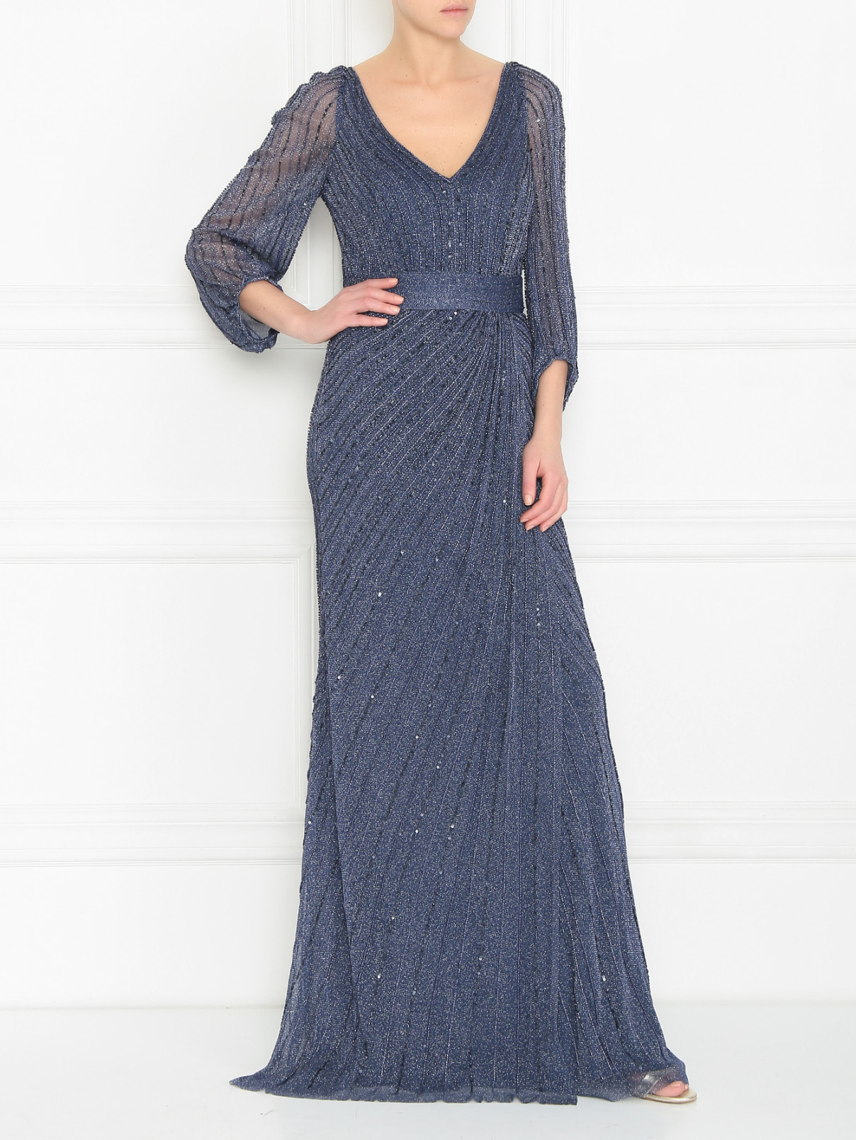 Платье-макси, декорированное паетками и бисером Rosa Clara  –  МодельОбщийВид  – Цвет:  Синий