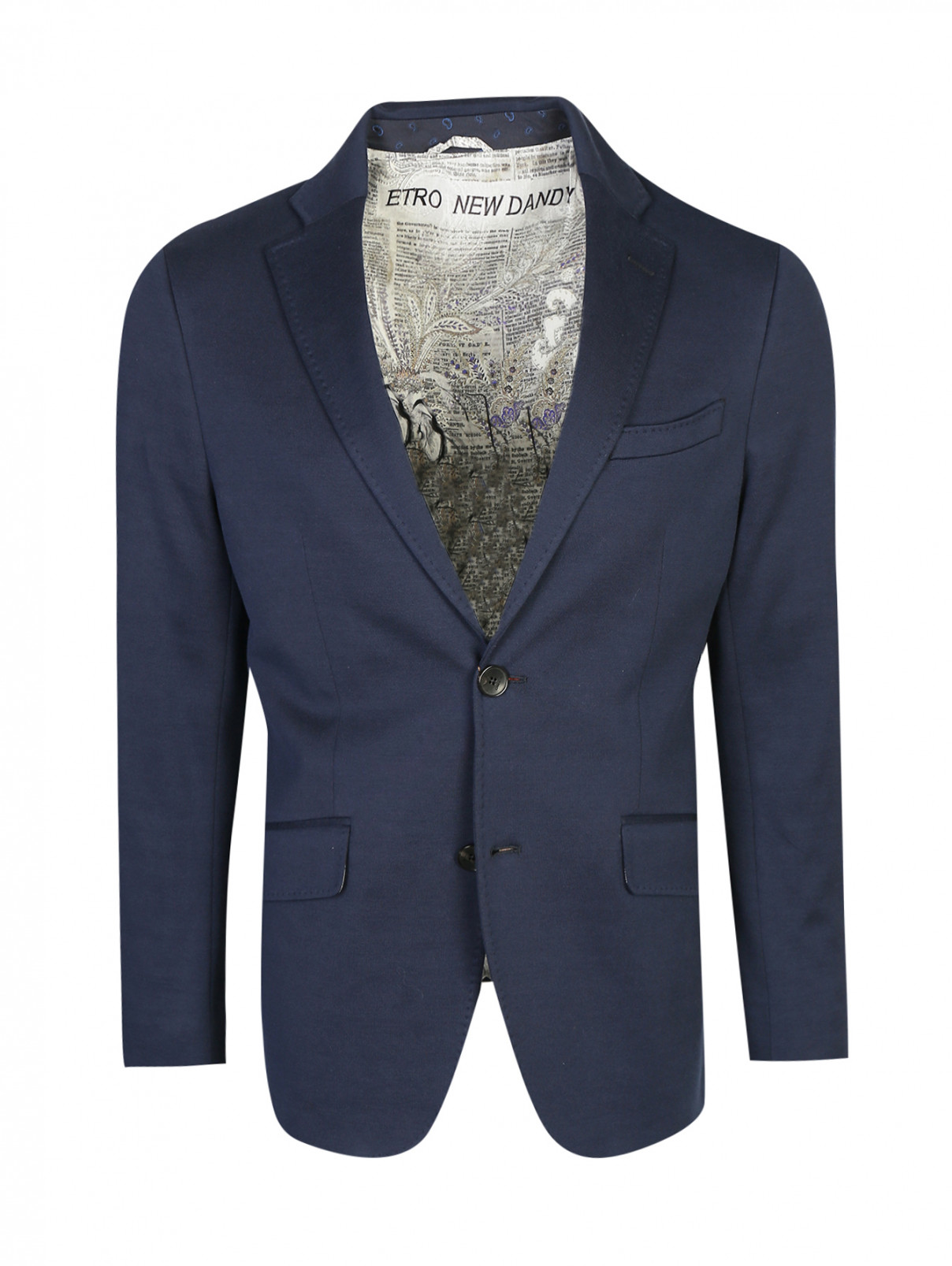 Пиджак однобортный из хлопка Etro  –  Общий вид  – Цвет:  Синий