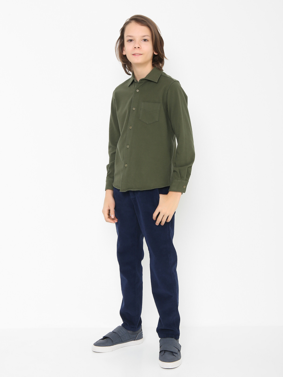 Хлопковая рубашка с карманом Aspesi  –  МодельОбщийВид  – Цвет:  Зеленый