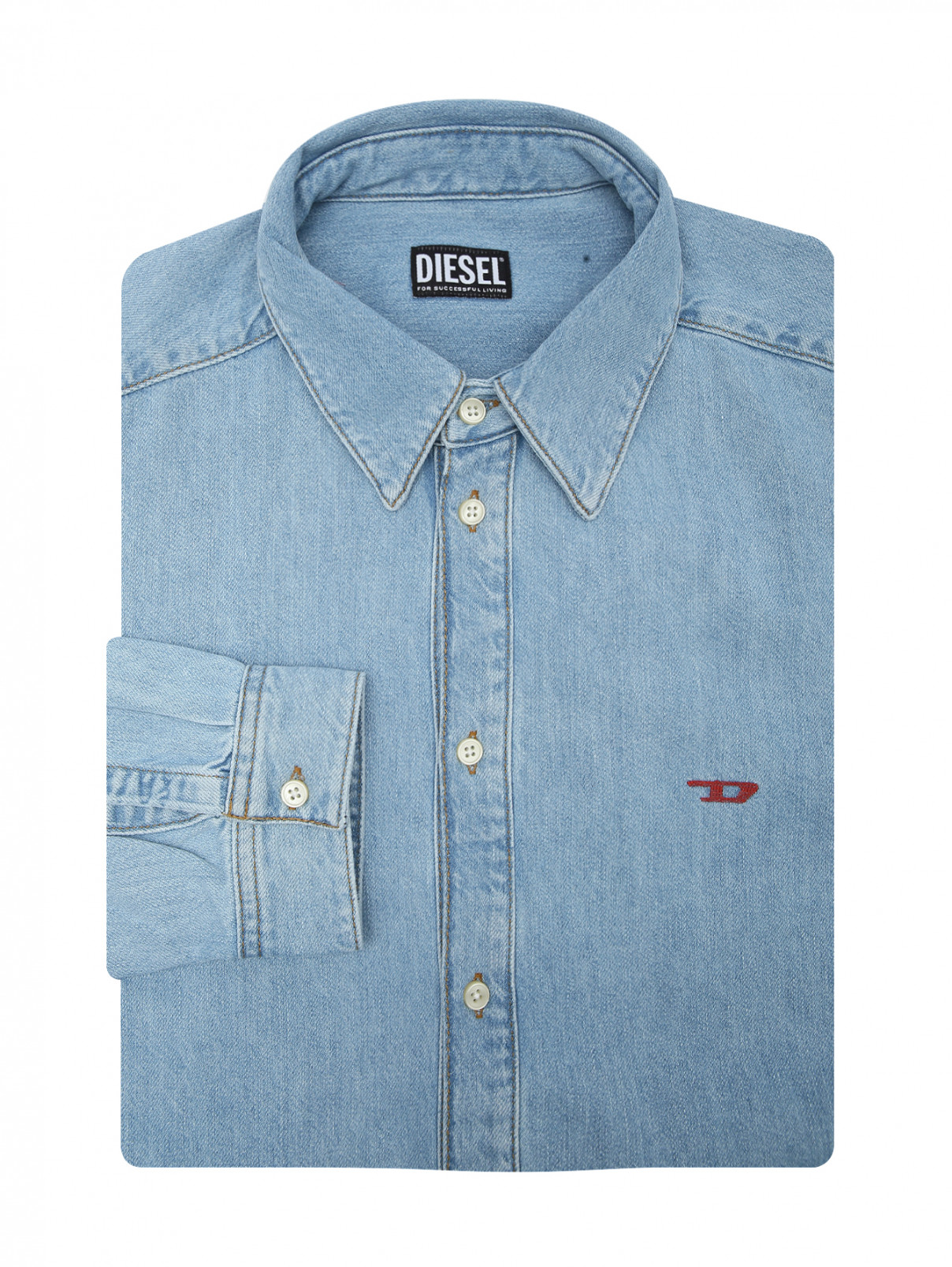 Рубашка из денима на пуговицах Diesel  –  Общий вид  – Цвет:  Синий