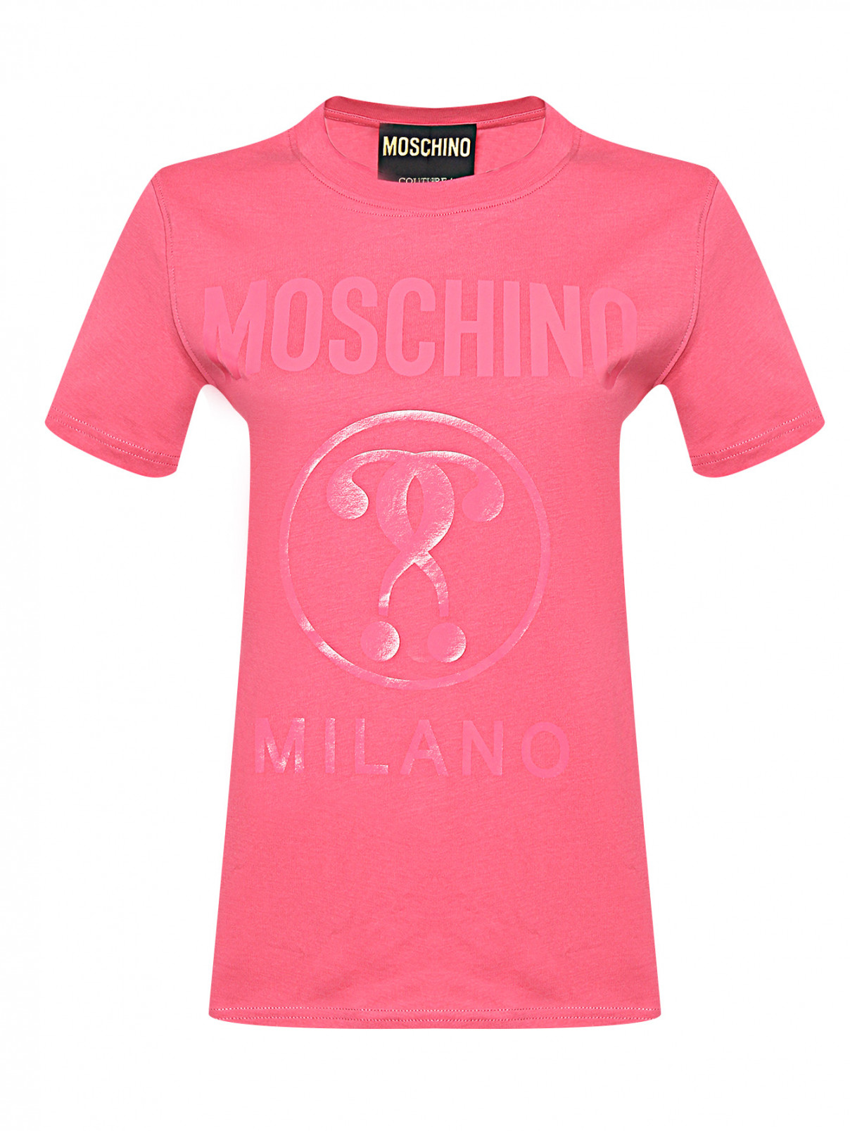 Футболка из хлопка с принтом Moschino  –  Общий вид  – Цвет:  Розовый