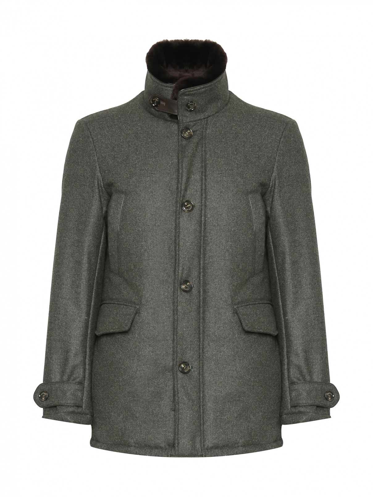 Утепленная куртка из шерсти со съемным воротником Tombolini  –  Общий вид  – Цвет:  Зеленый