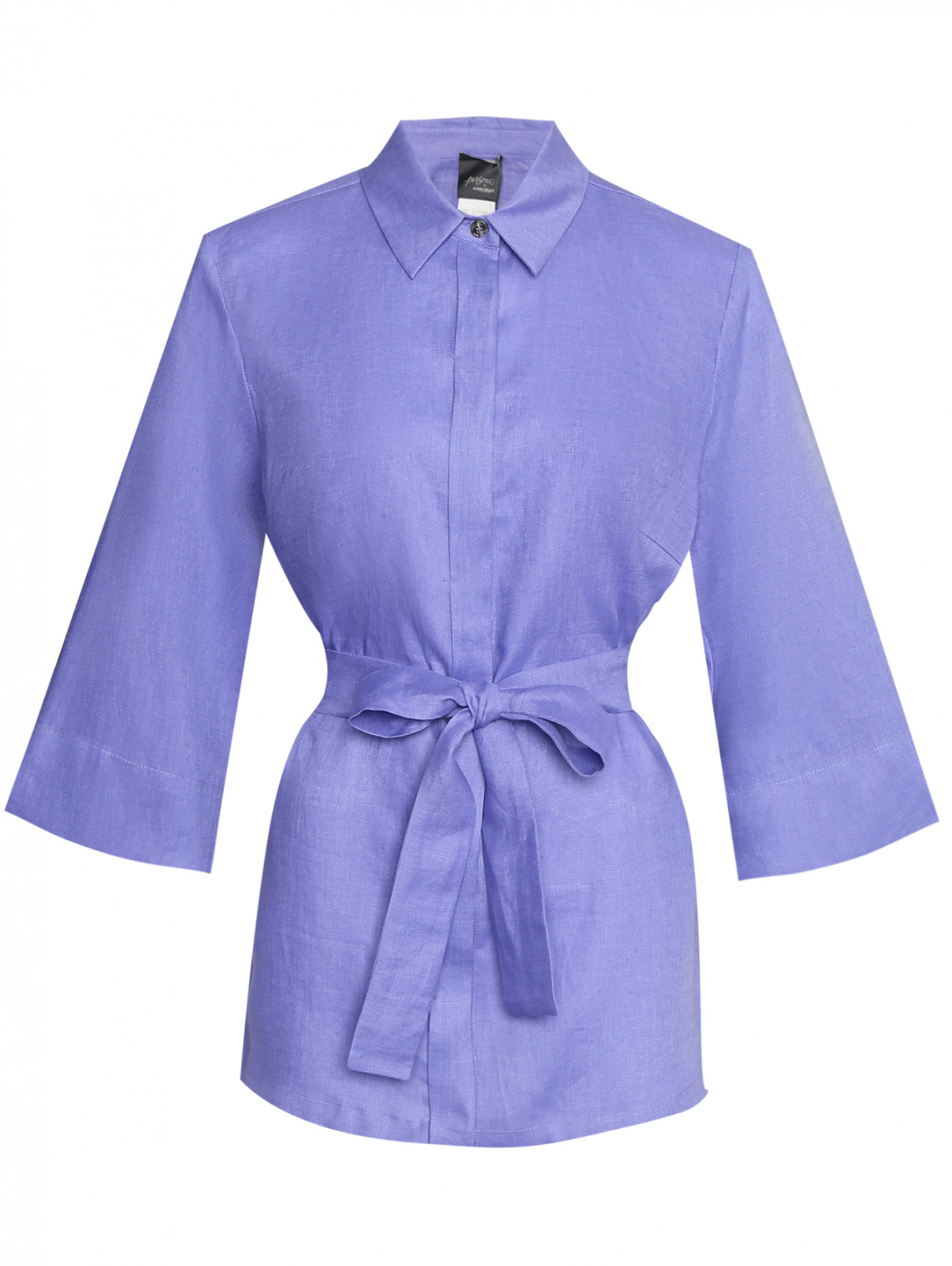 Блуза из льна с поясом Persona by Marina Rinaldi  –  Общий вид  – Цвет:  Фиолетовый