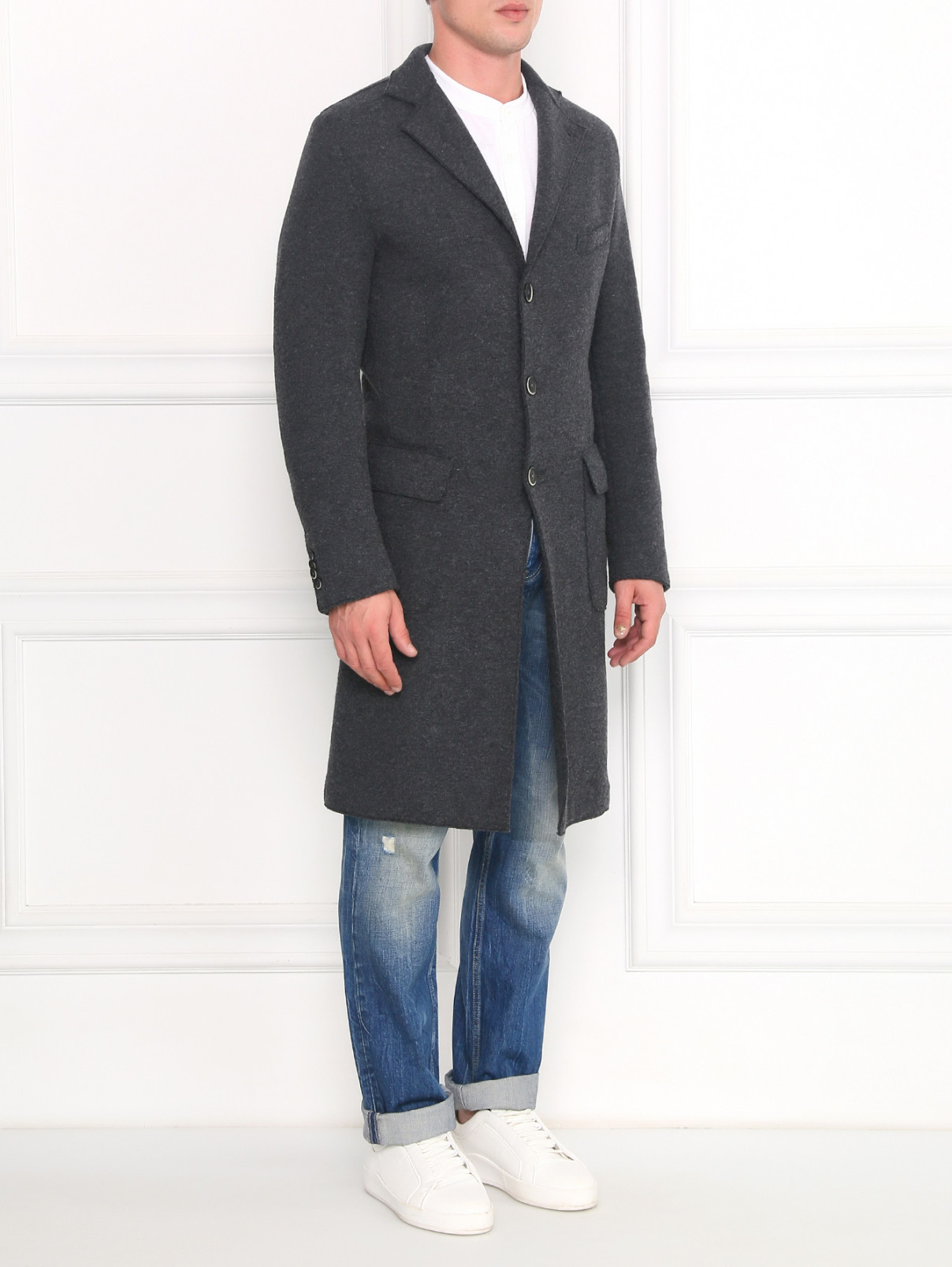 Однобортное пальто из шерсти Barena  –  Модель Общий вид  – Цвет:  Серый